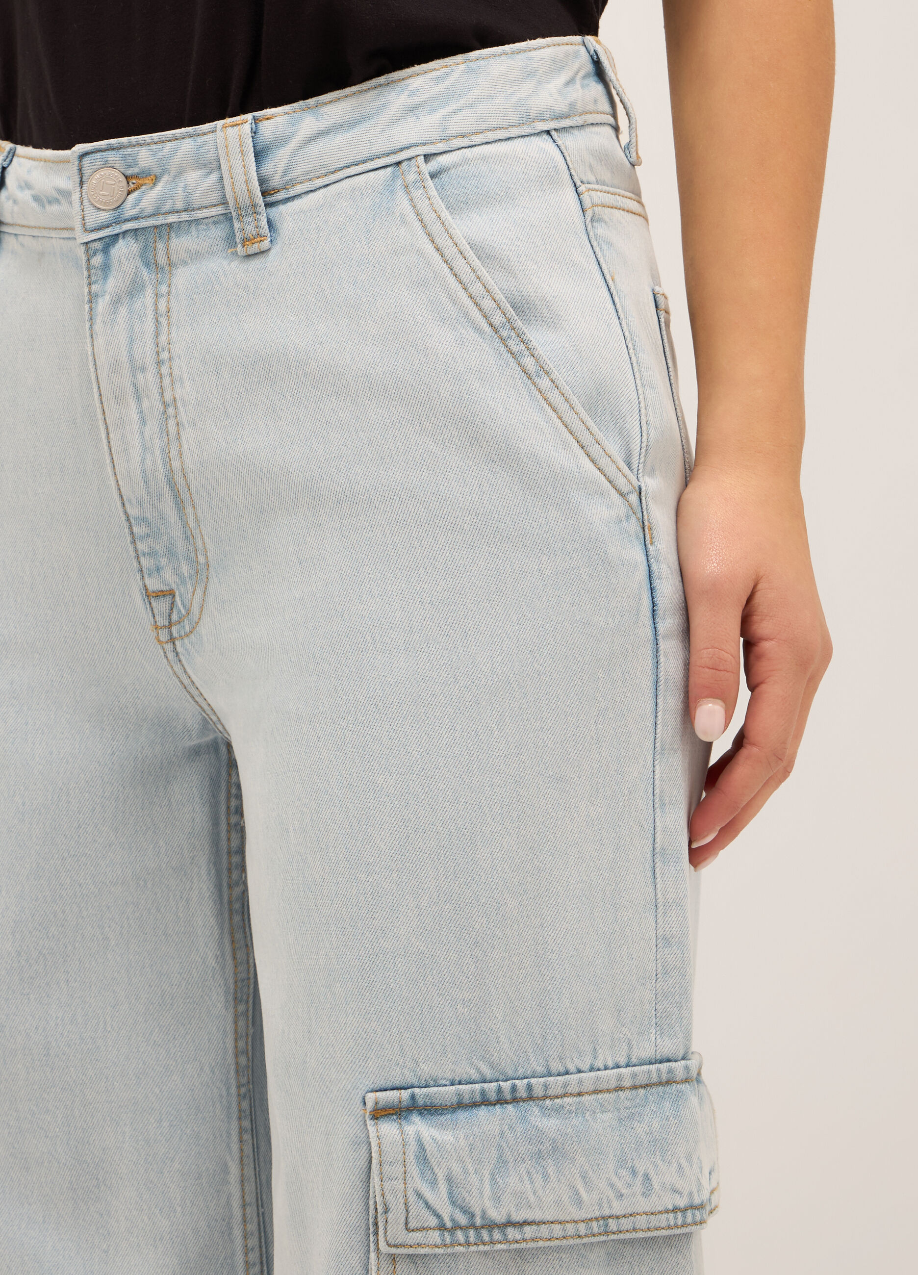 Pantaloni cardo in denim di misto cotone donna_3