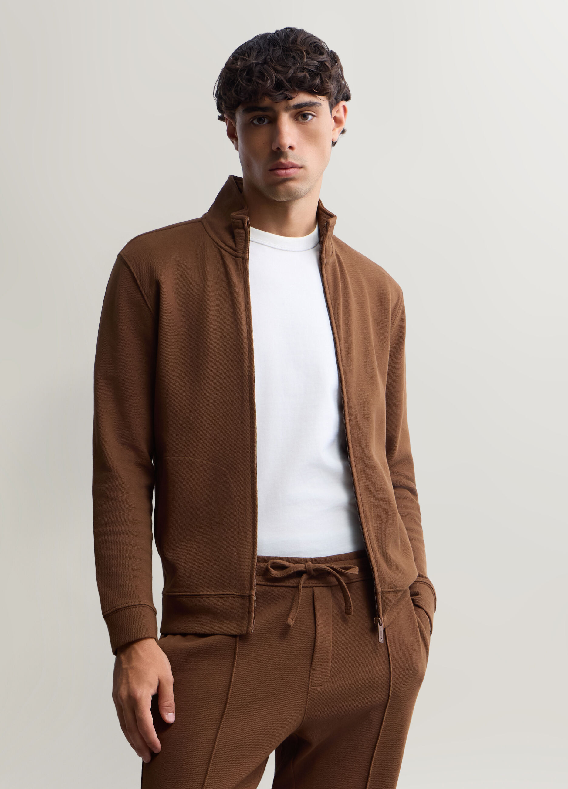 Felpa con zip in interlock di cotone uomo_0