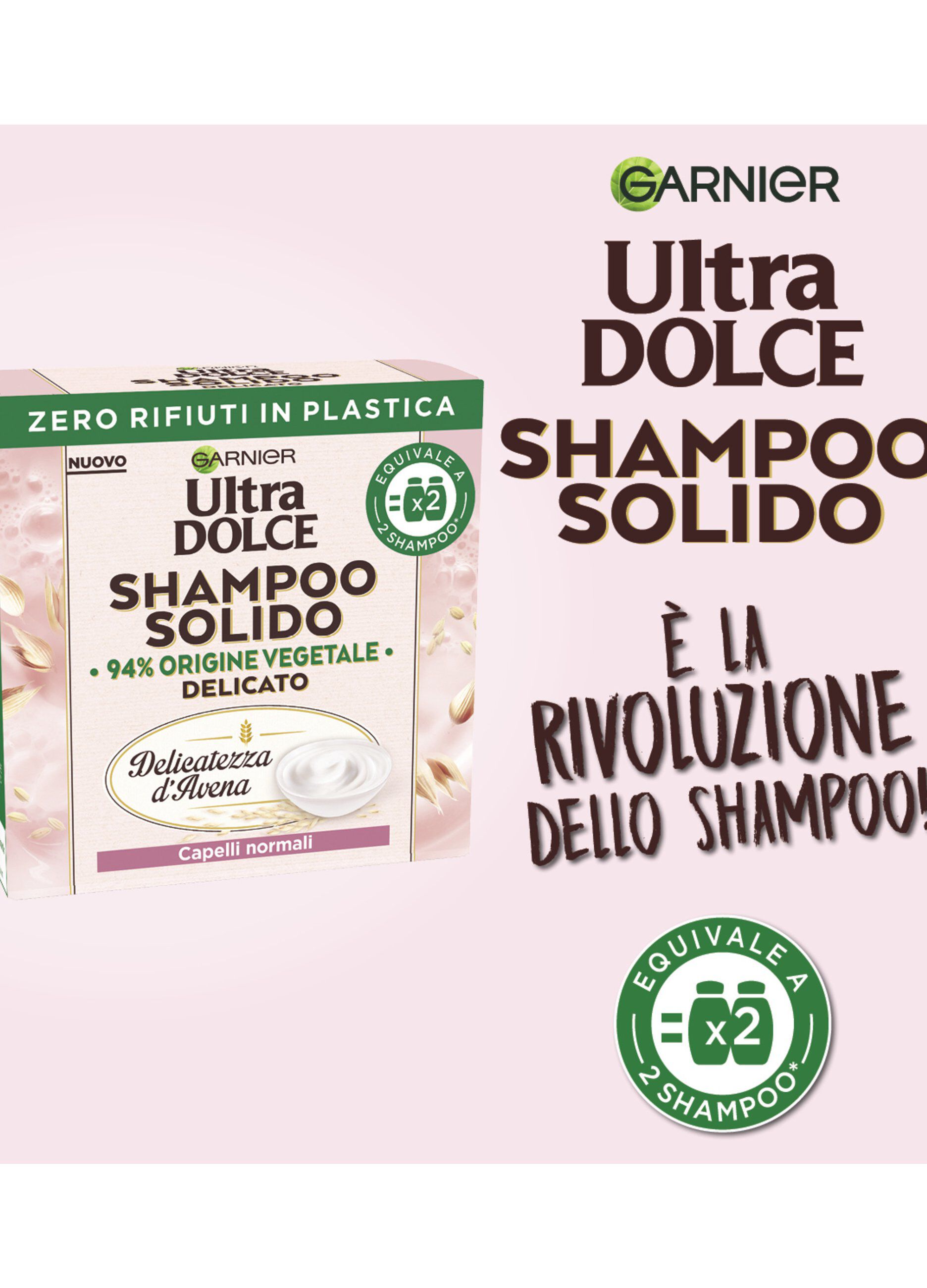 Garnier Ultra Dolce Shampoo Solido Delicatezza D’Avena, Per Cute sensibile e Capelli Delicati, Con packaging 100% ecologico plastic-free, 60 gr.