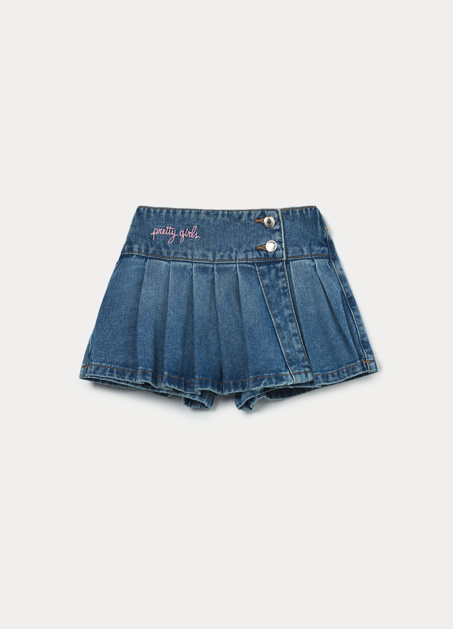 Gonna pantalone pliss&eacute; in denim di puro cotone bambina_0