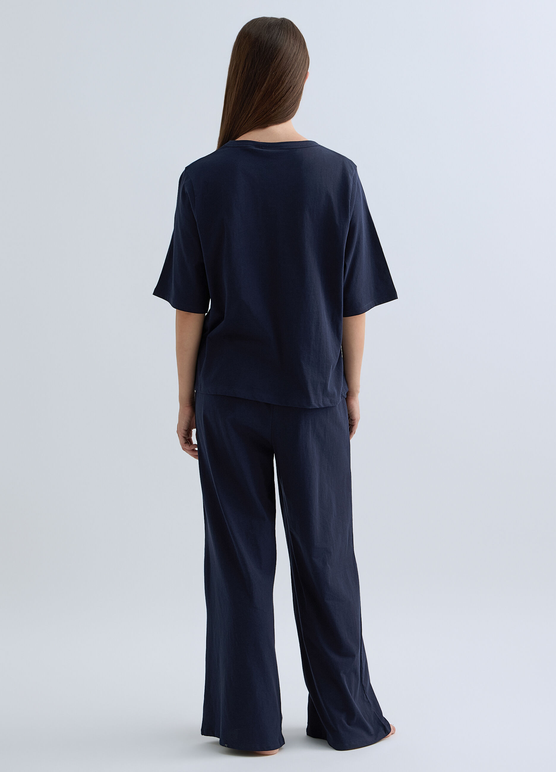 Pigiama lungo in cotone misto viscosa donna_1