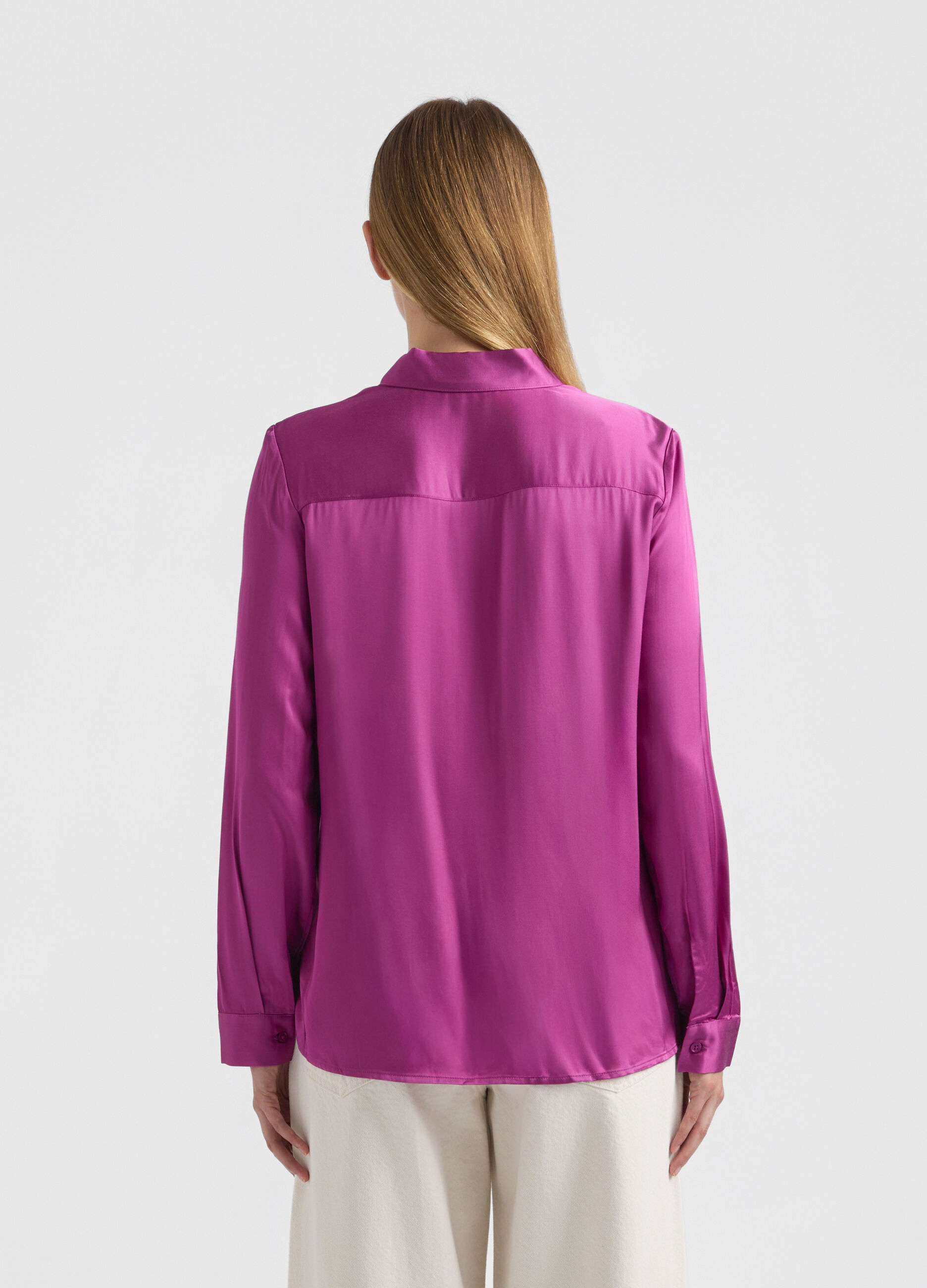 Camicia Fit Regular con colletto alla francese in raso di pura viscosa donna_2