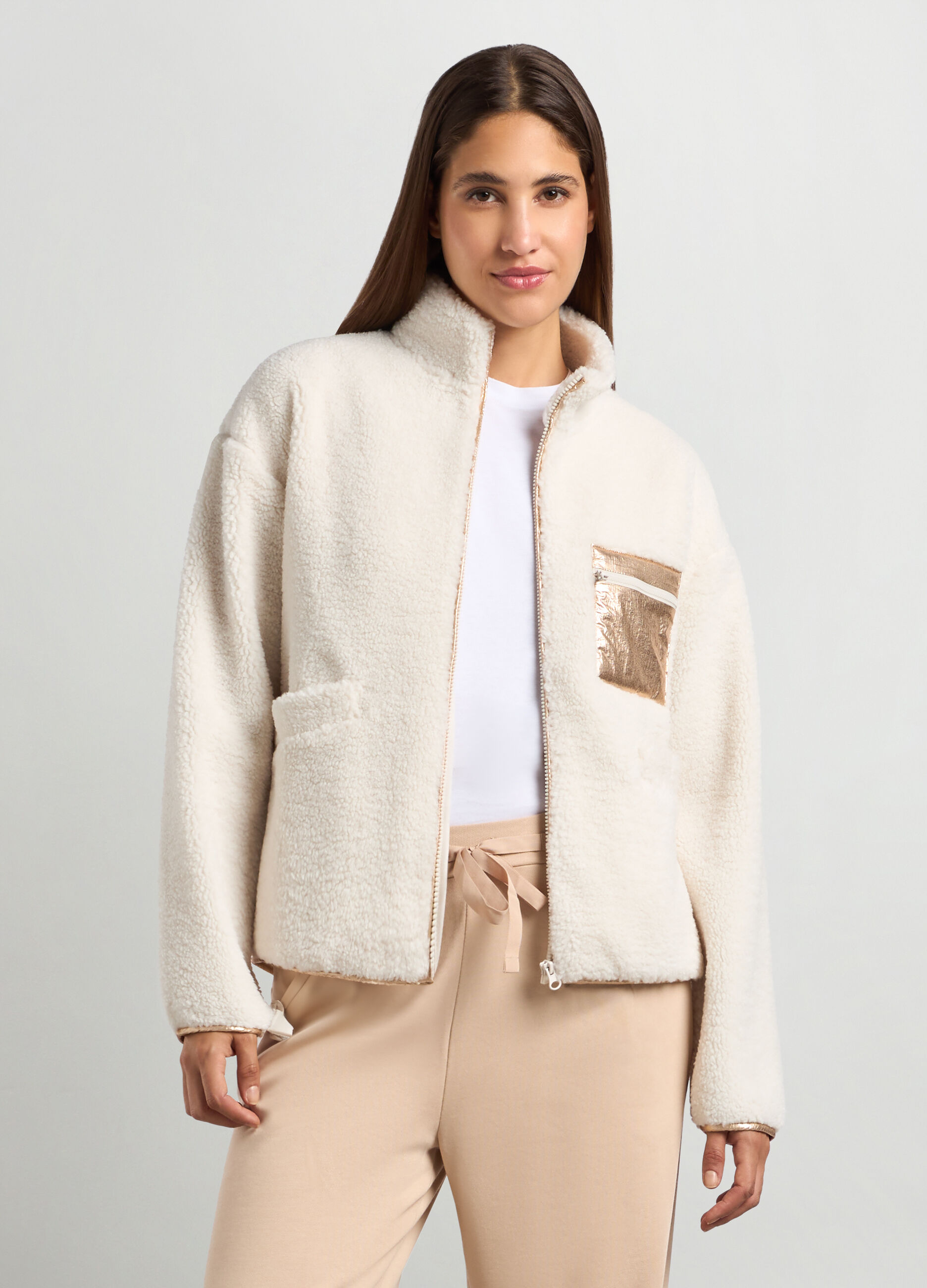 Giacca in sherpa full zip donna_0
