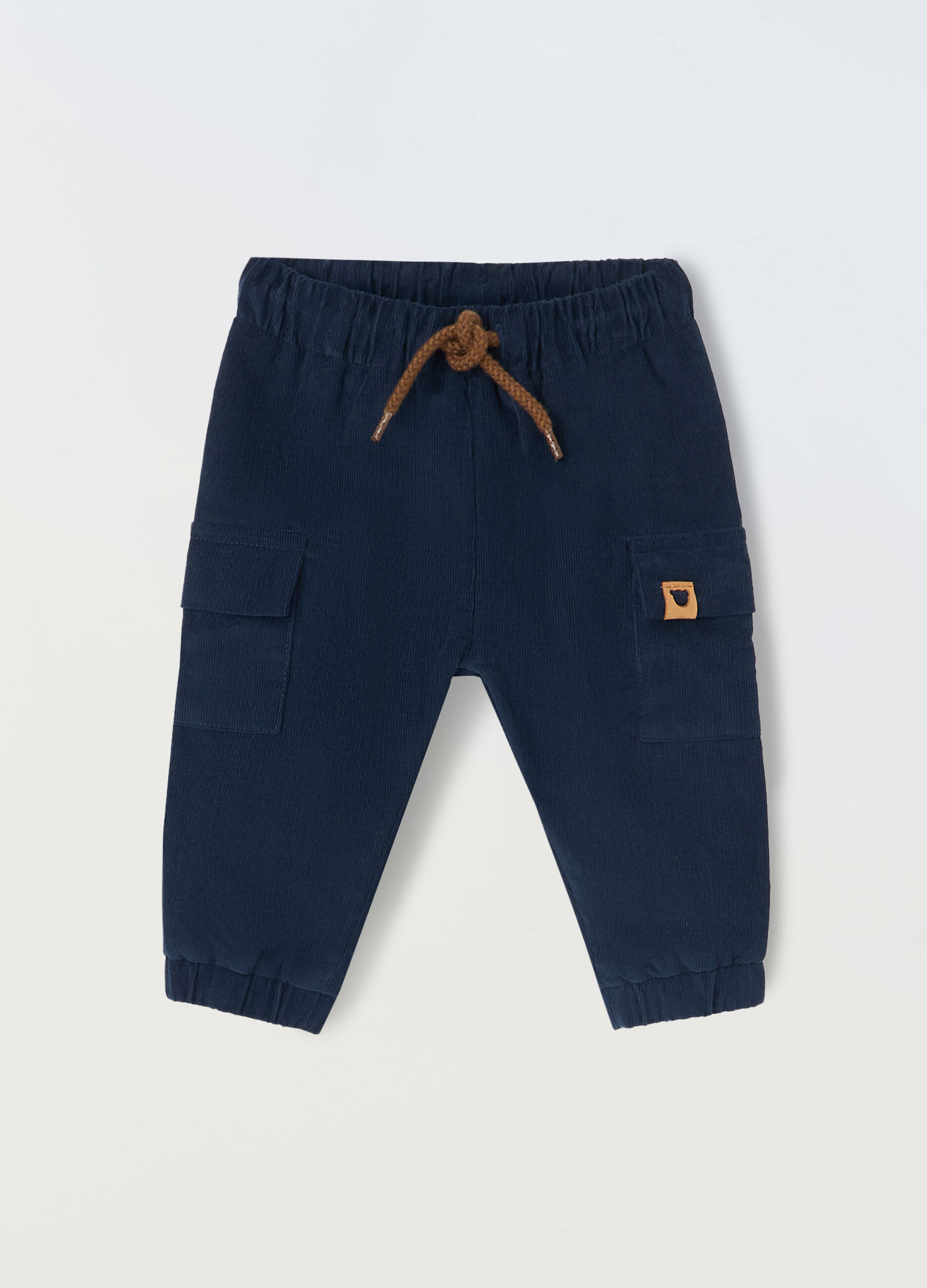 Jogger cargo in costina di puro cotone neonato_0