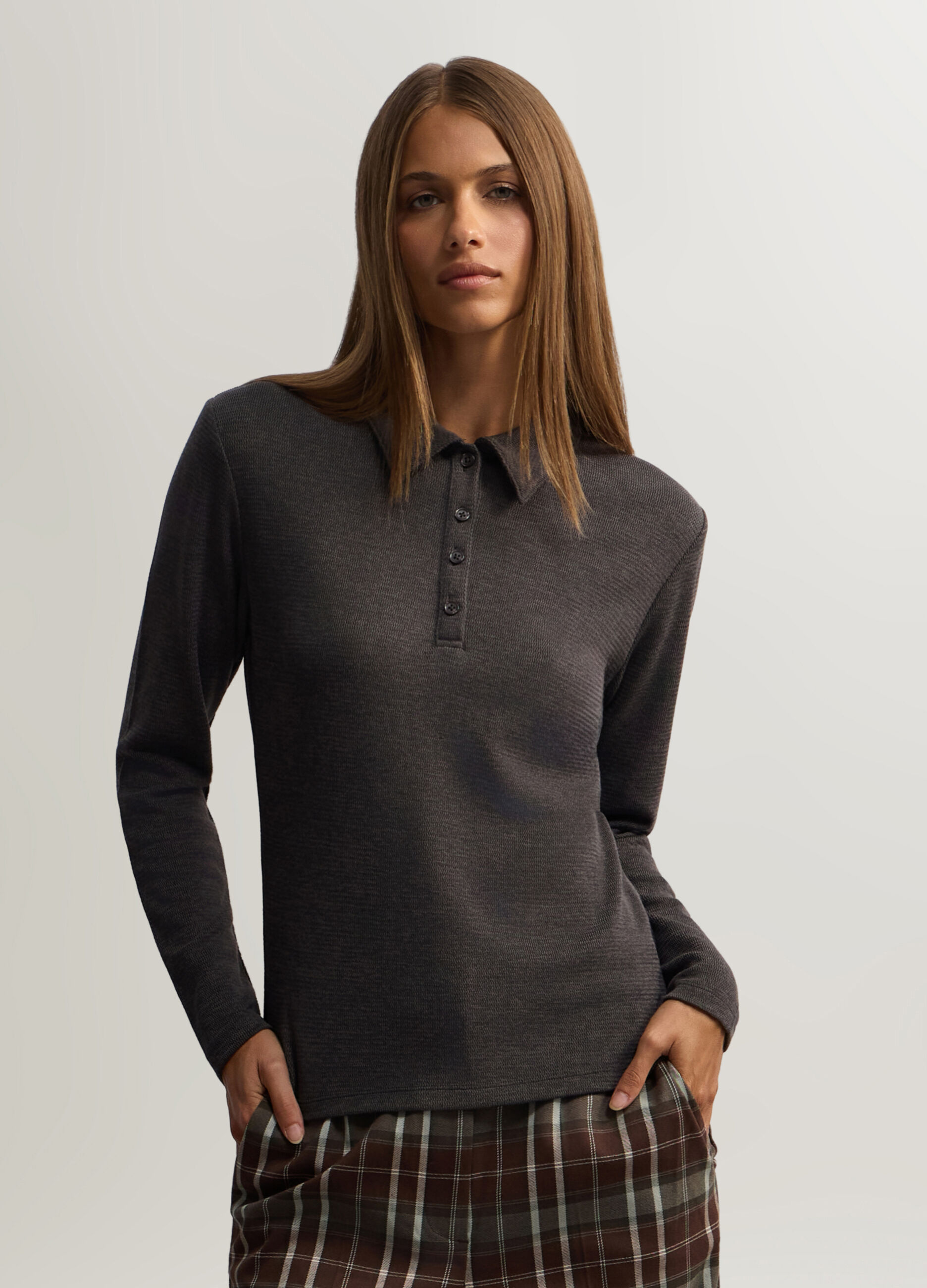 Polo jacquard in costina stretch donna_0