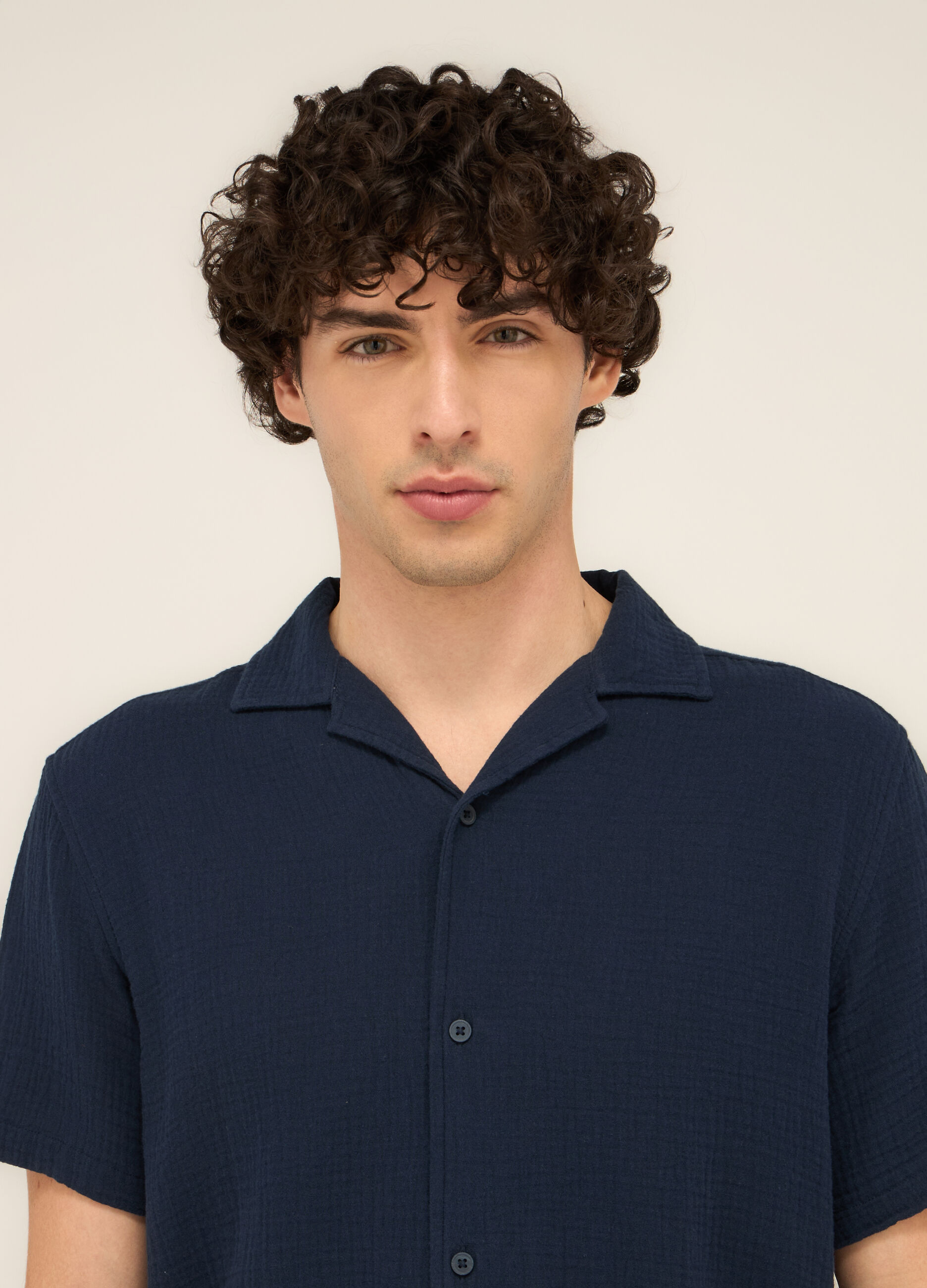 Camicia a maniche corte in garza di cotone uomo _2