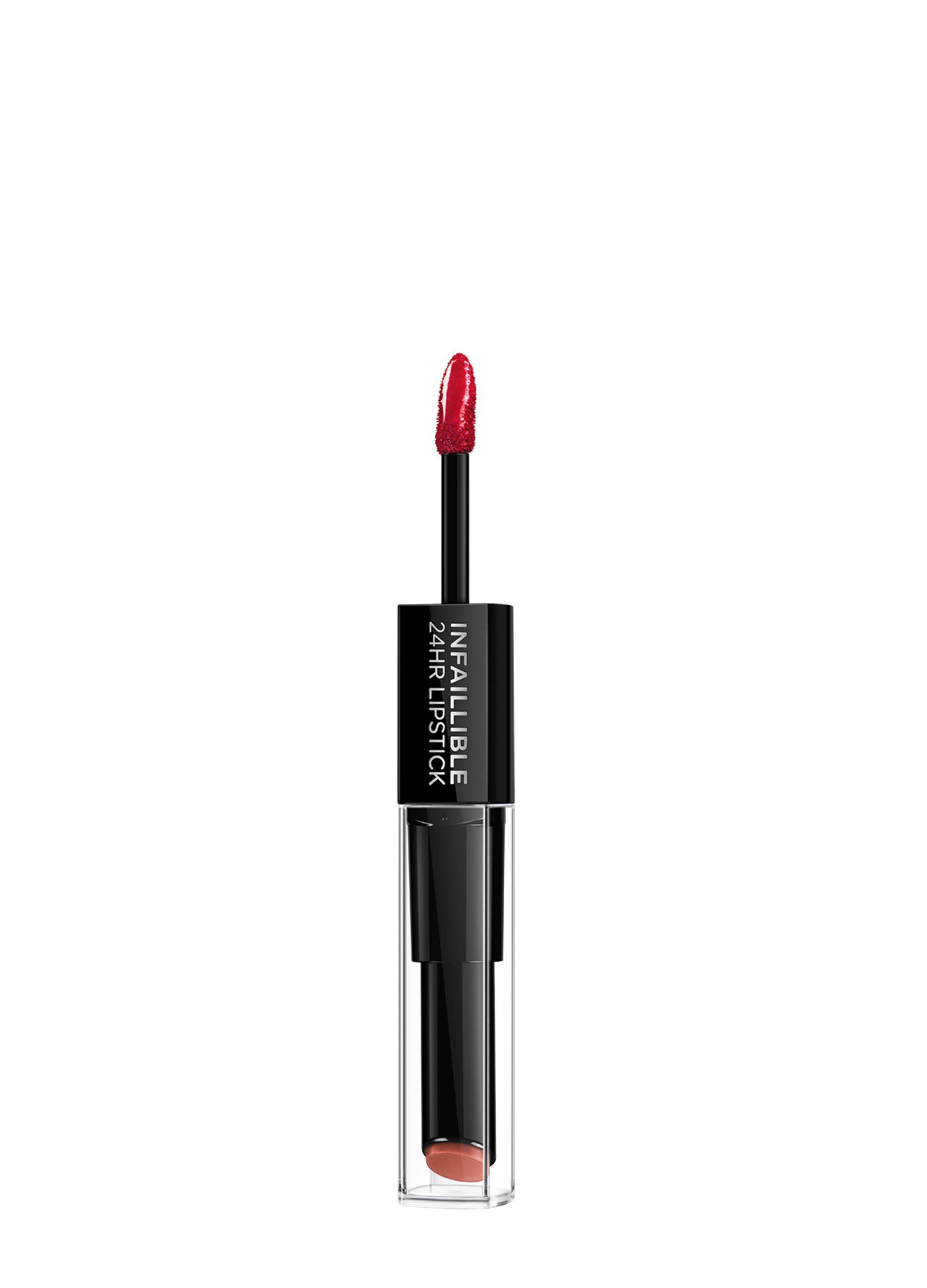 L'Oréal Paris Rossetto Balsamo 2in1 Infaillible 2 Step 24H, Rossetto a Lunga Tenuta, Balsamo Idratante, Effetto No Transfer, 506 Red Infaillible._1