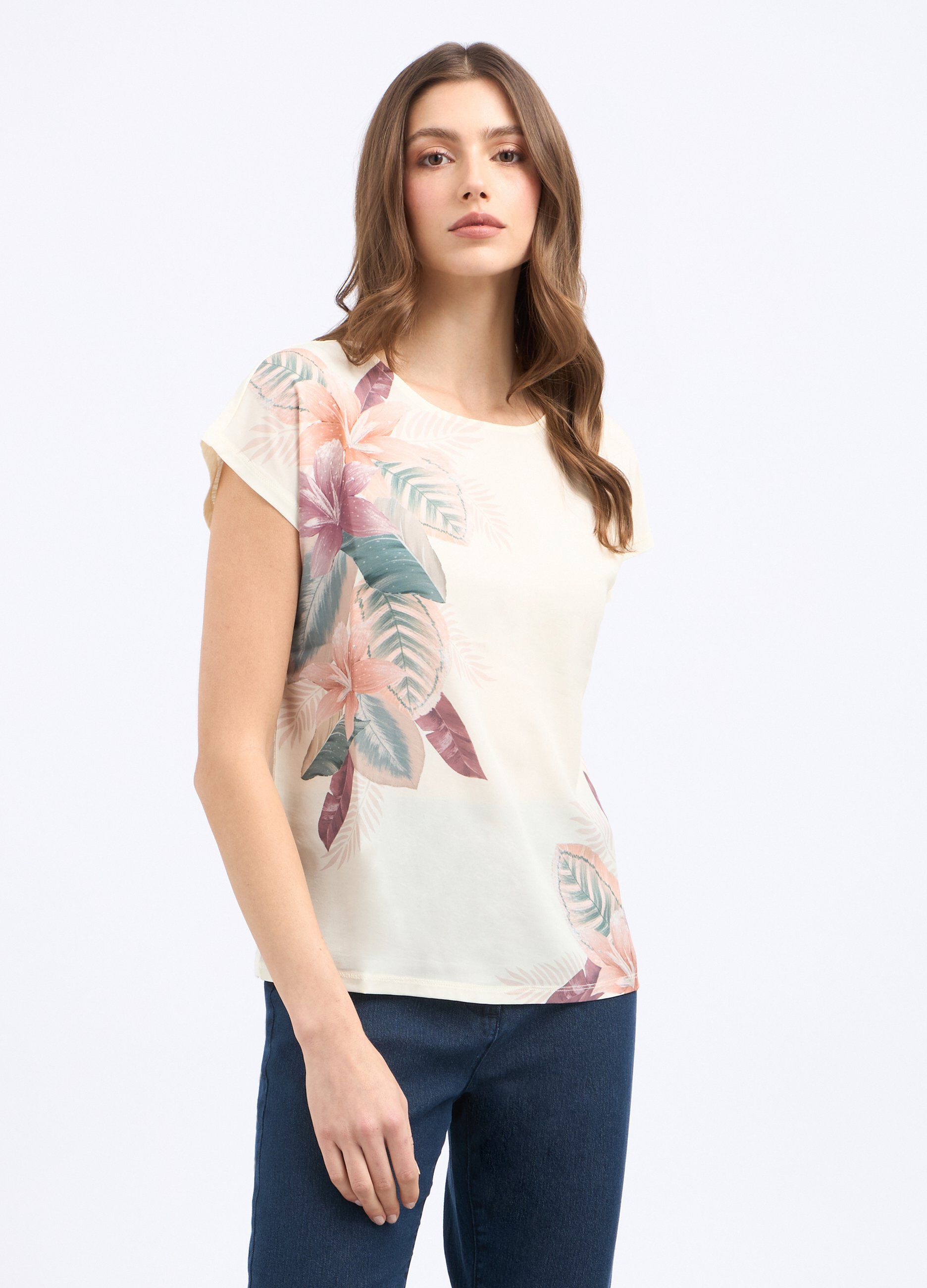 T-shirt floreale in misto cotone donna_0