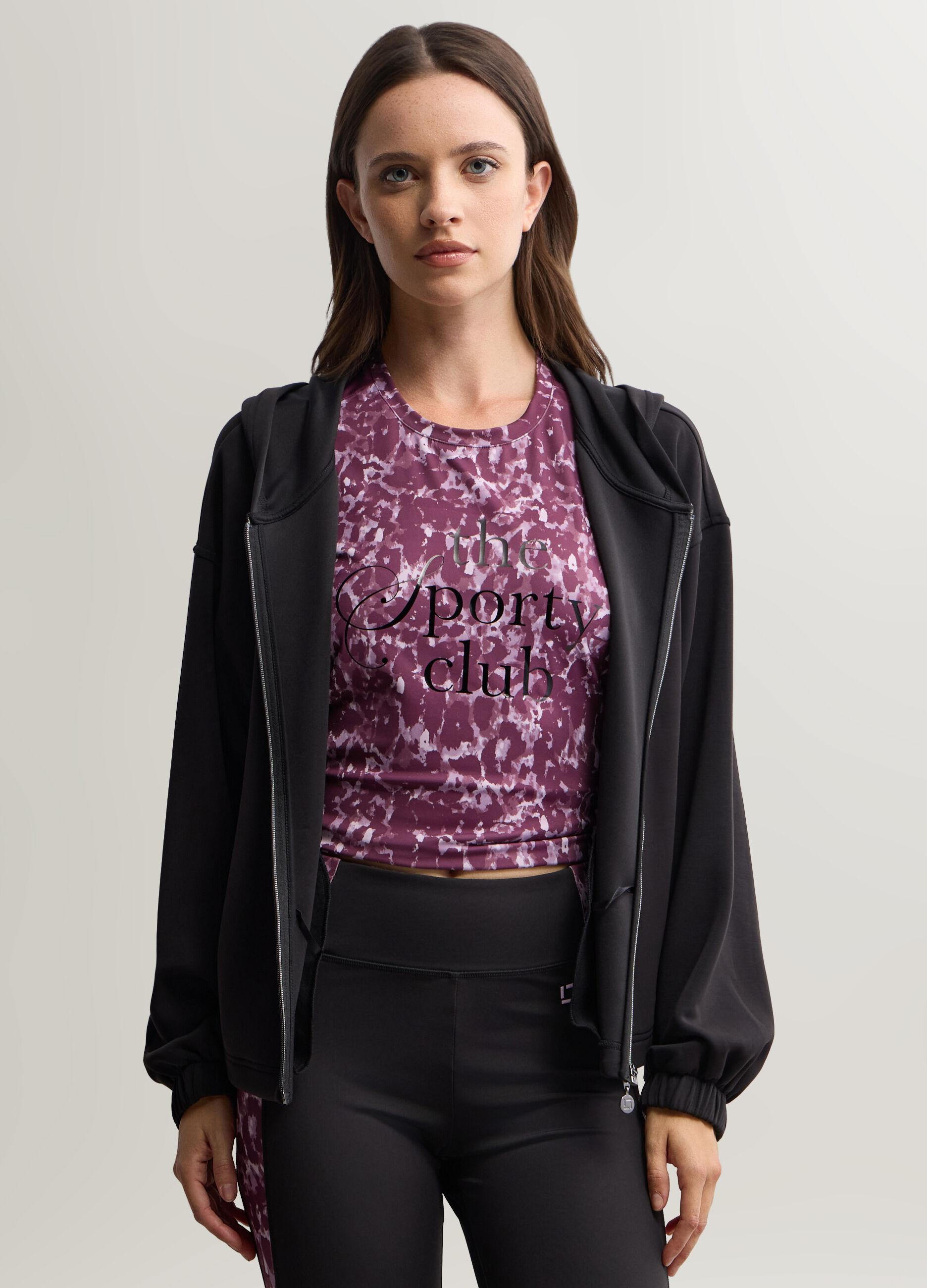 Felpa Fitted misto modal stretch con cappuccio donna_0