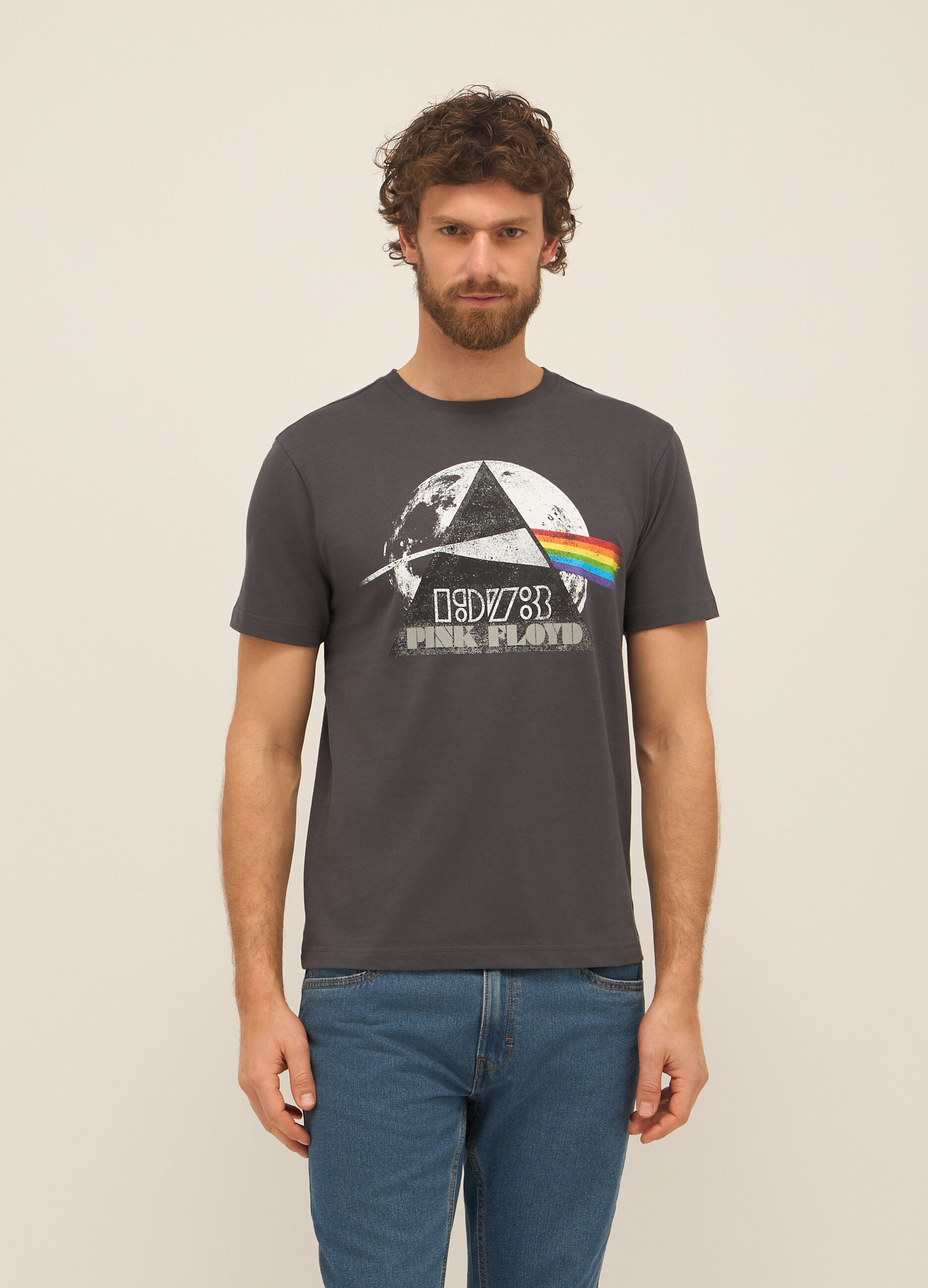 T-shirt girocollo in puro cotone con stampa uomo_0