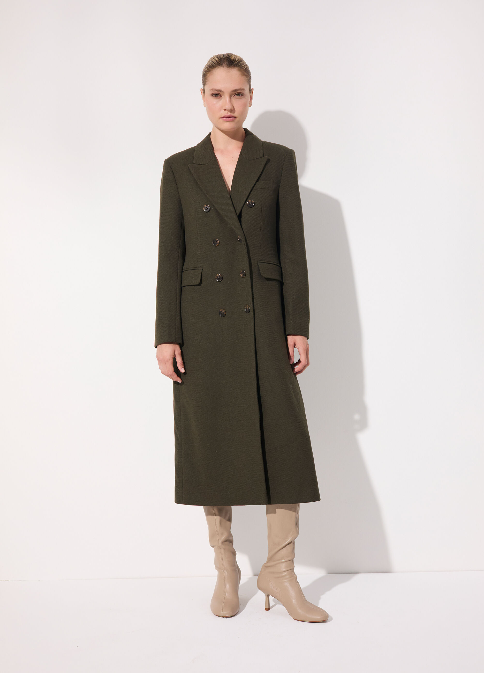 Cappotto lungo doppiopetto in misto lana donna_1