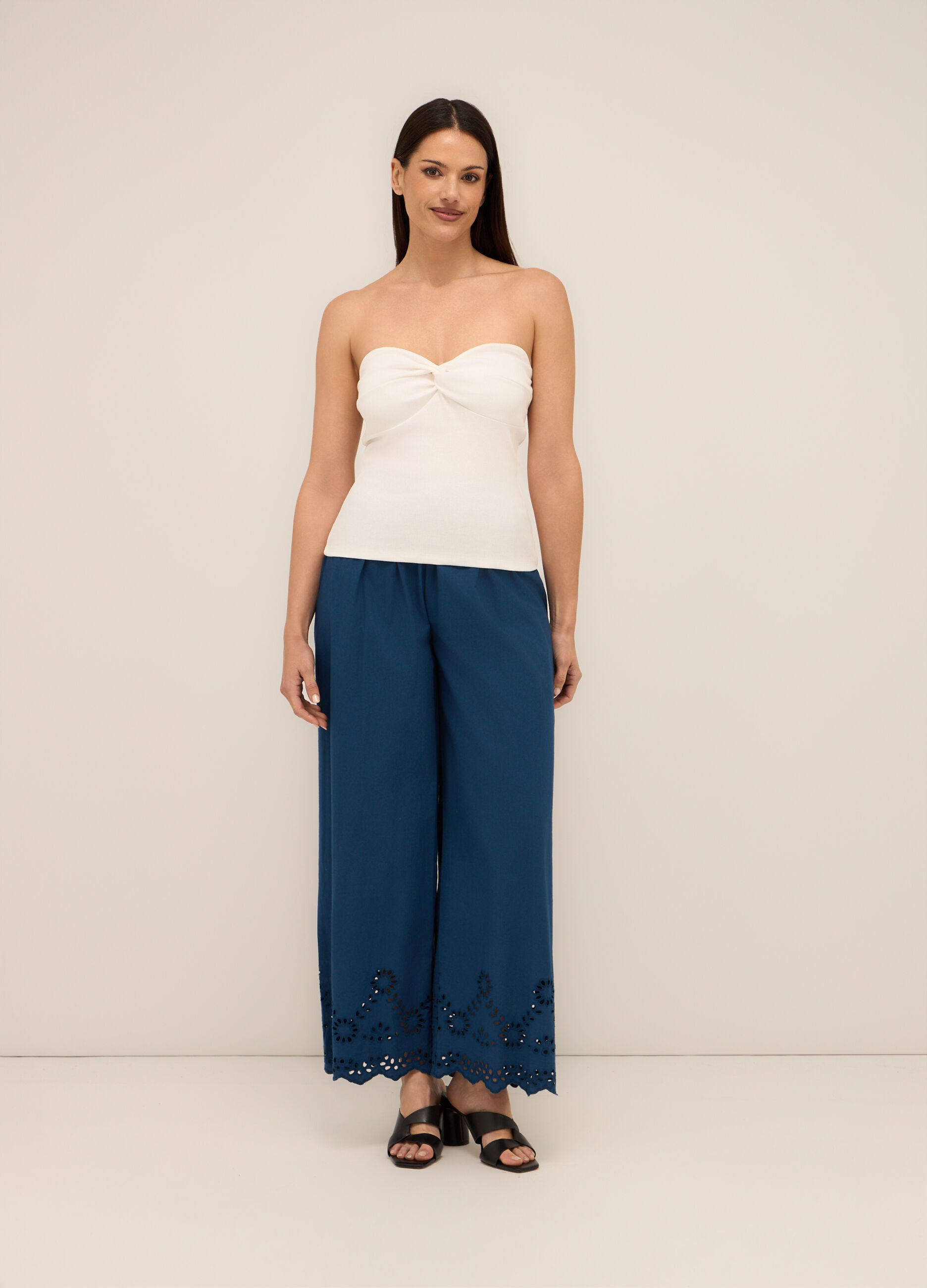 Pantaloni palazzo in puro cotone donna_0