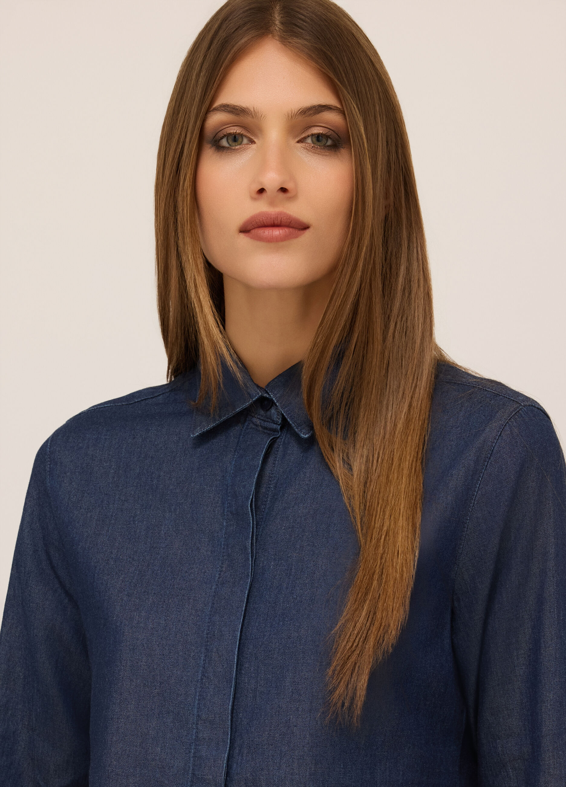 Camicia in denim di puro cotone donna_2