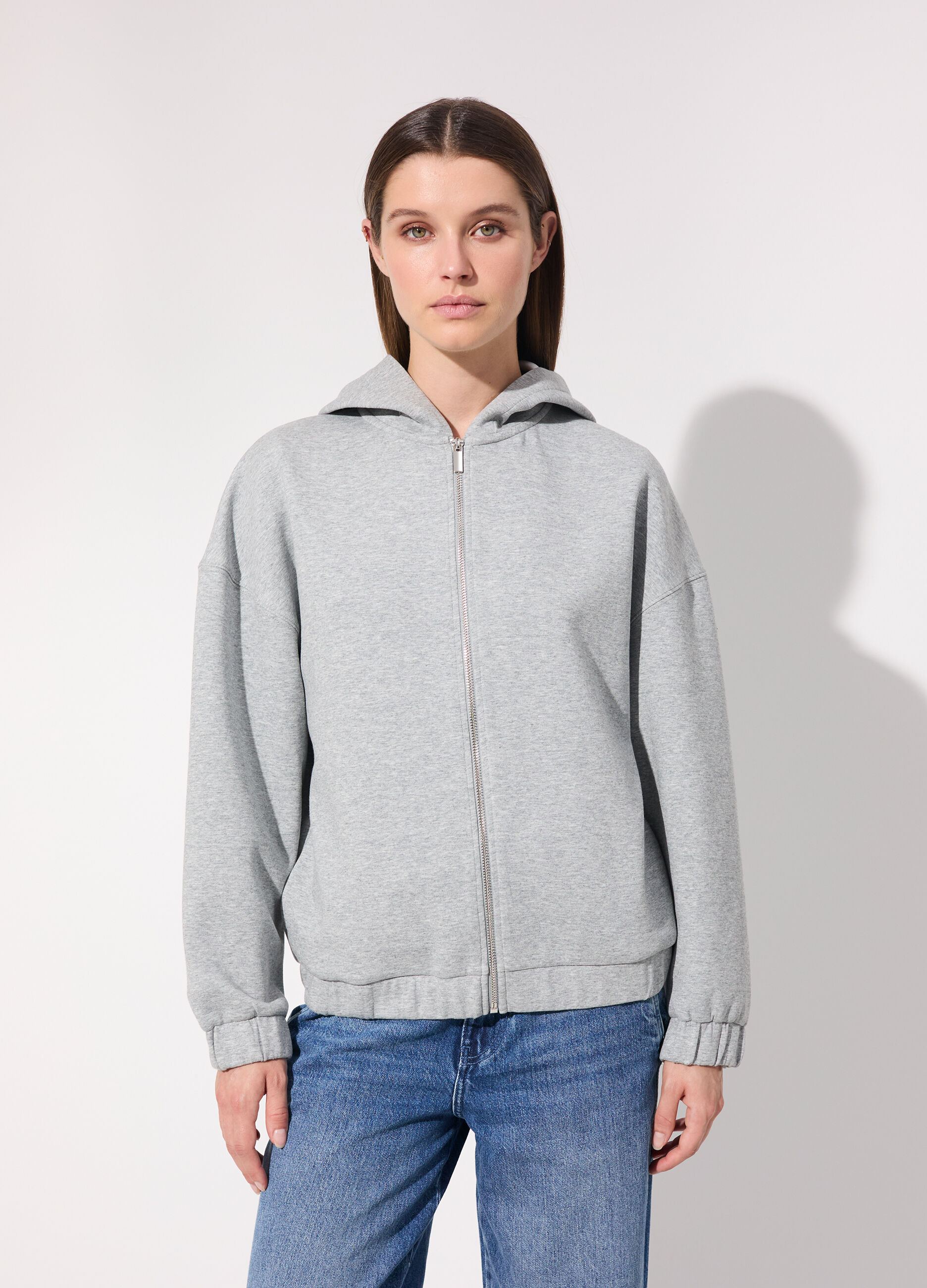 Felpa full zip con cappuccio in misto cotone donna_1