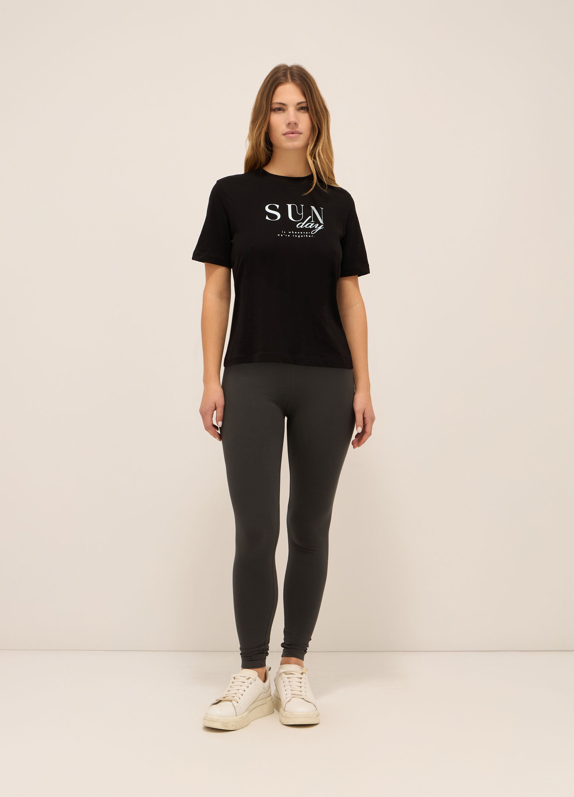 Leggings fitness in jersey di cotone stretch donna_0