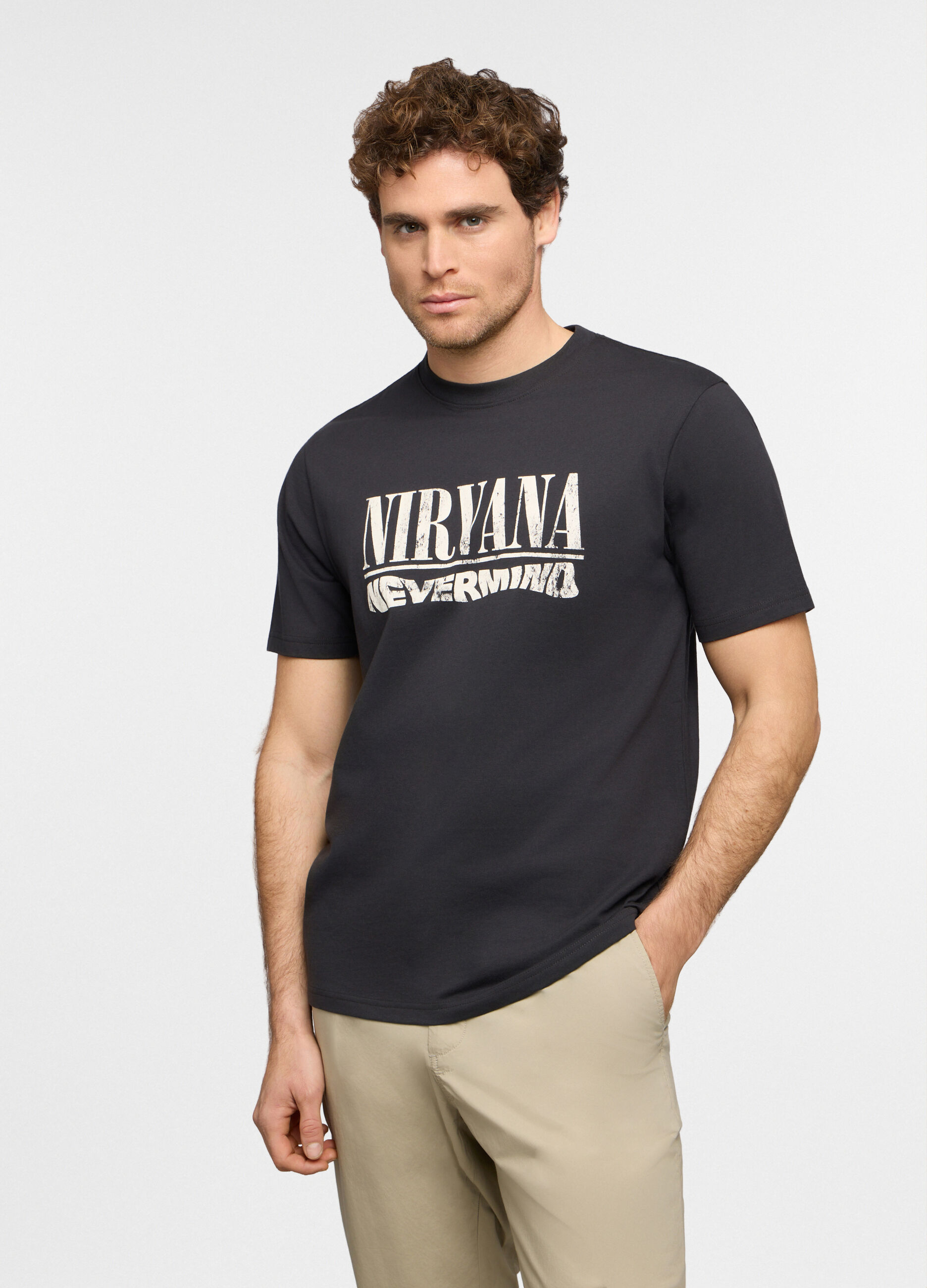 T-shirt girocollo con stampa Nirvana uomo_0