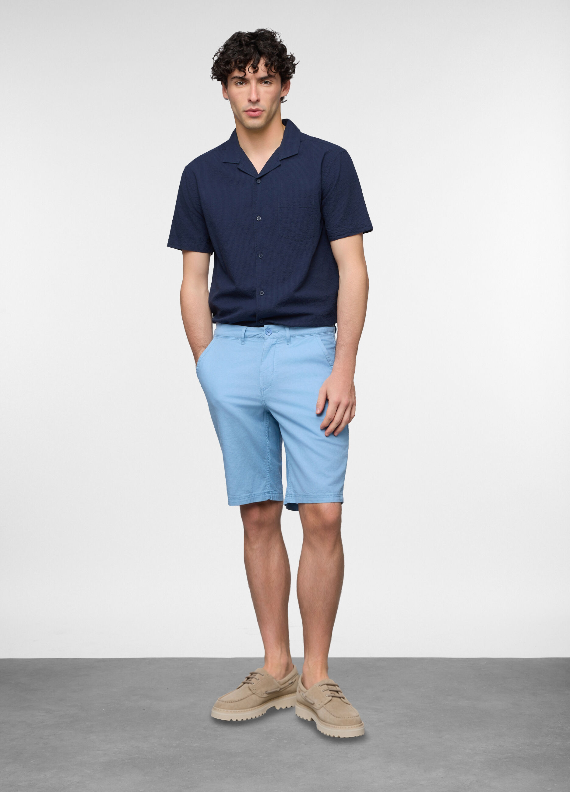 Bermuda in misto cotone e lino uomo_0