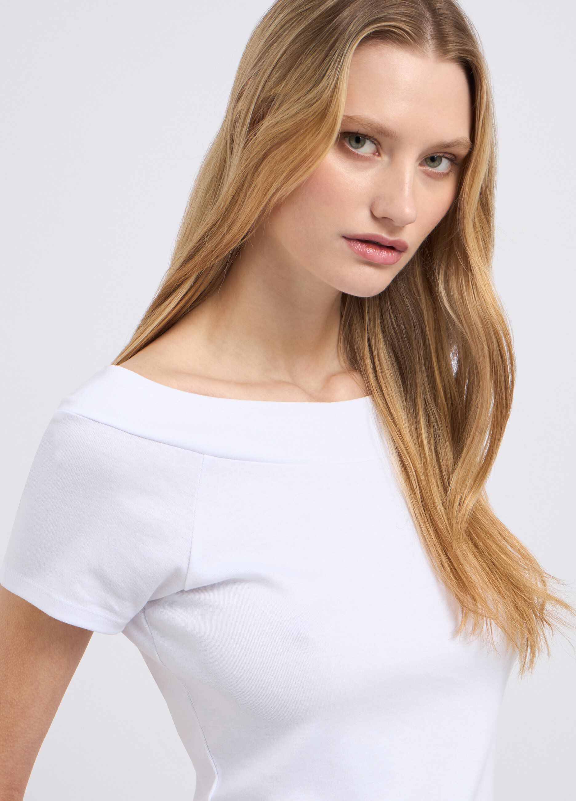 T-shirt in puro cotone con scollo a barchetta donna_2