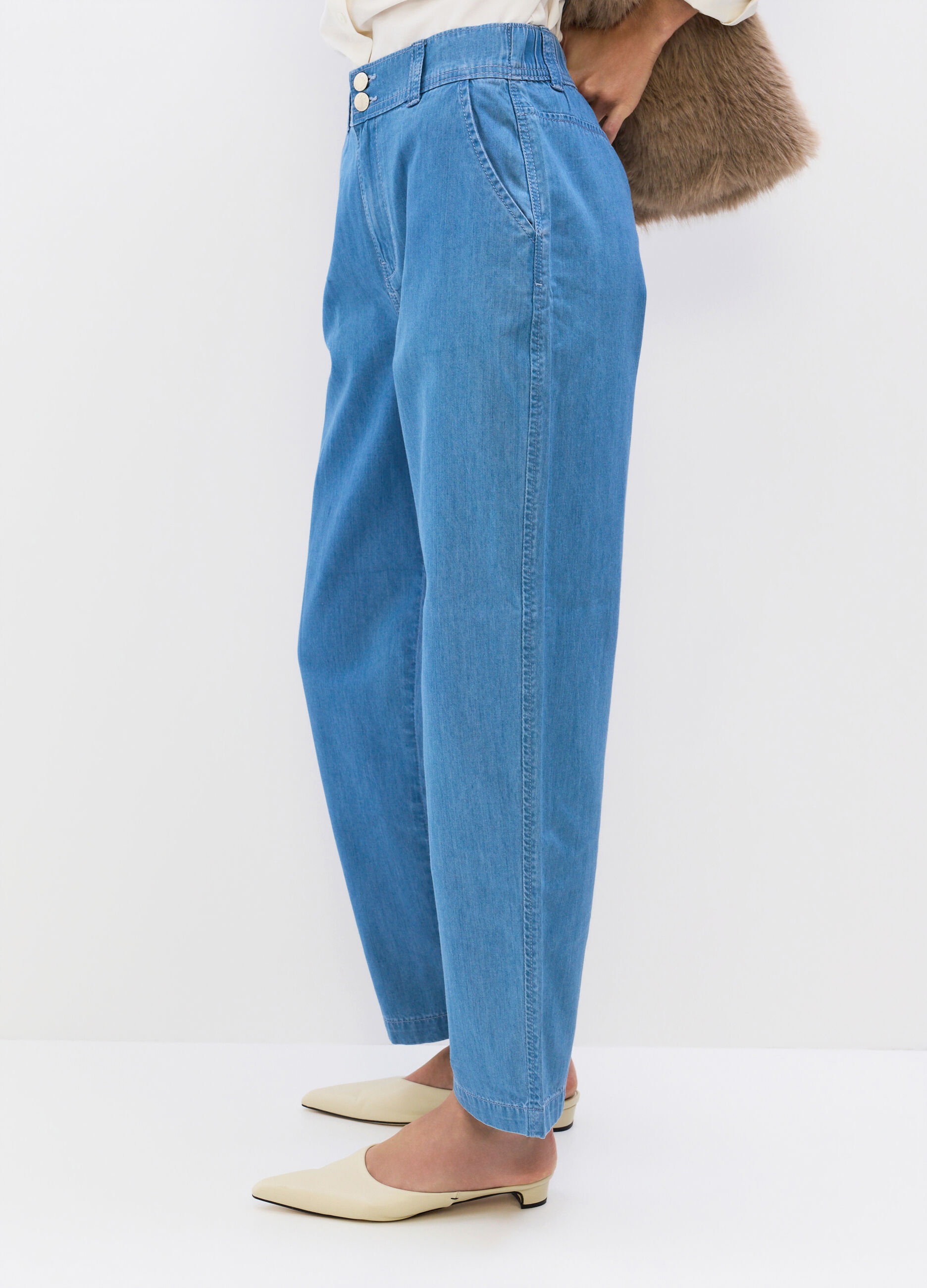 Jogger Baggy Fit in denim di cotone misto lyocell donna_3