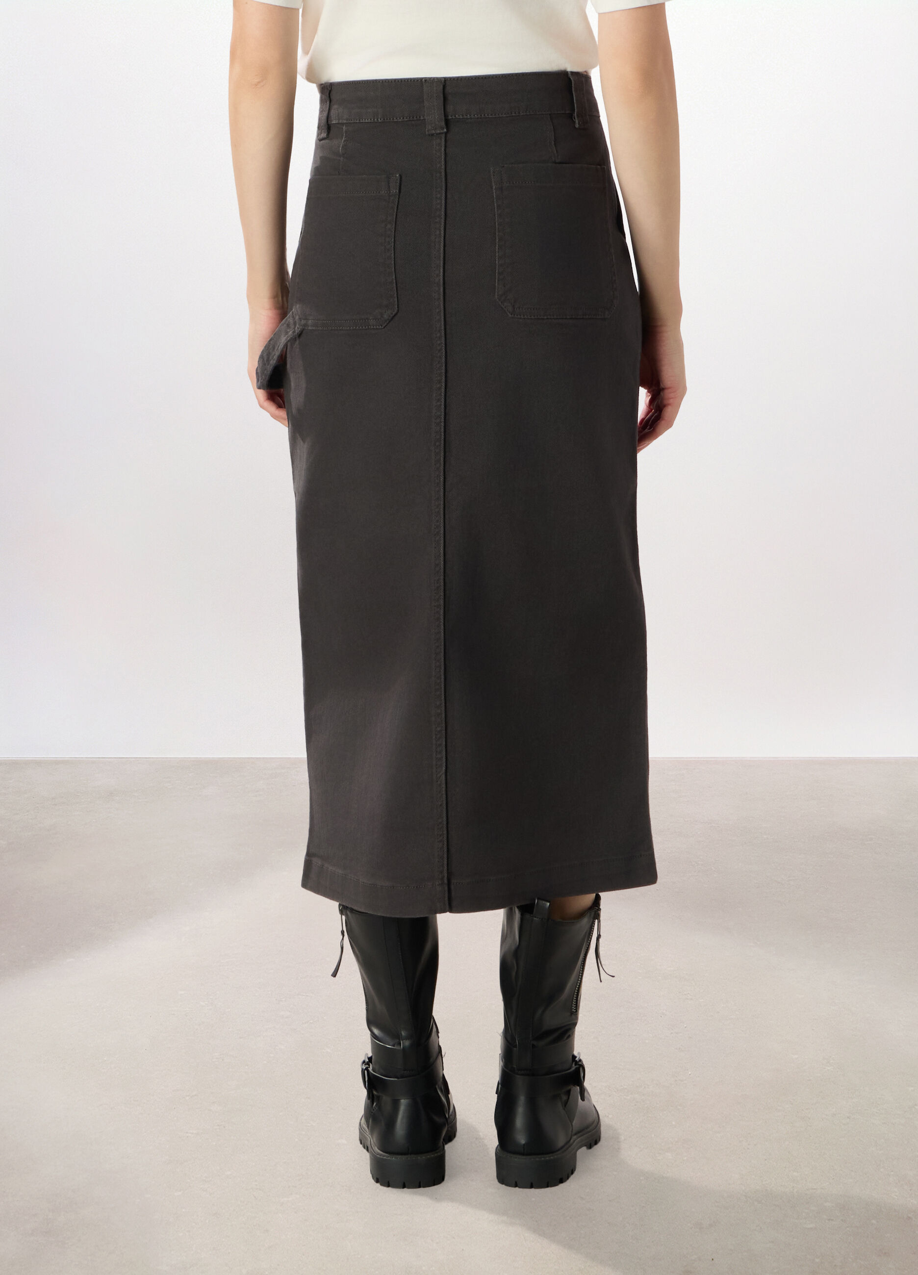 Gonna lunga in denim di cotone stretch donna_1