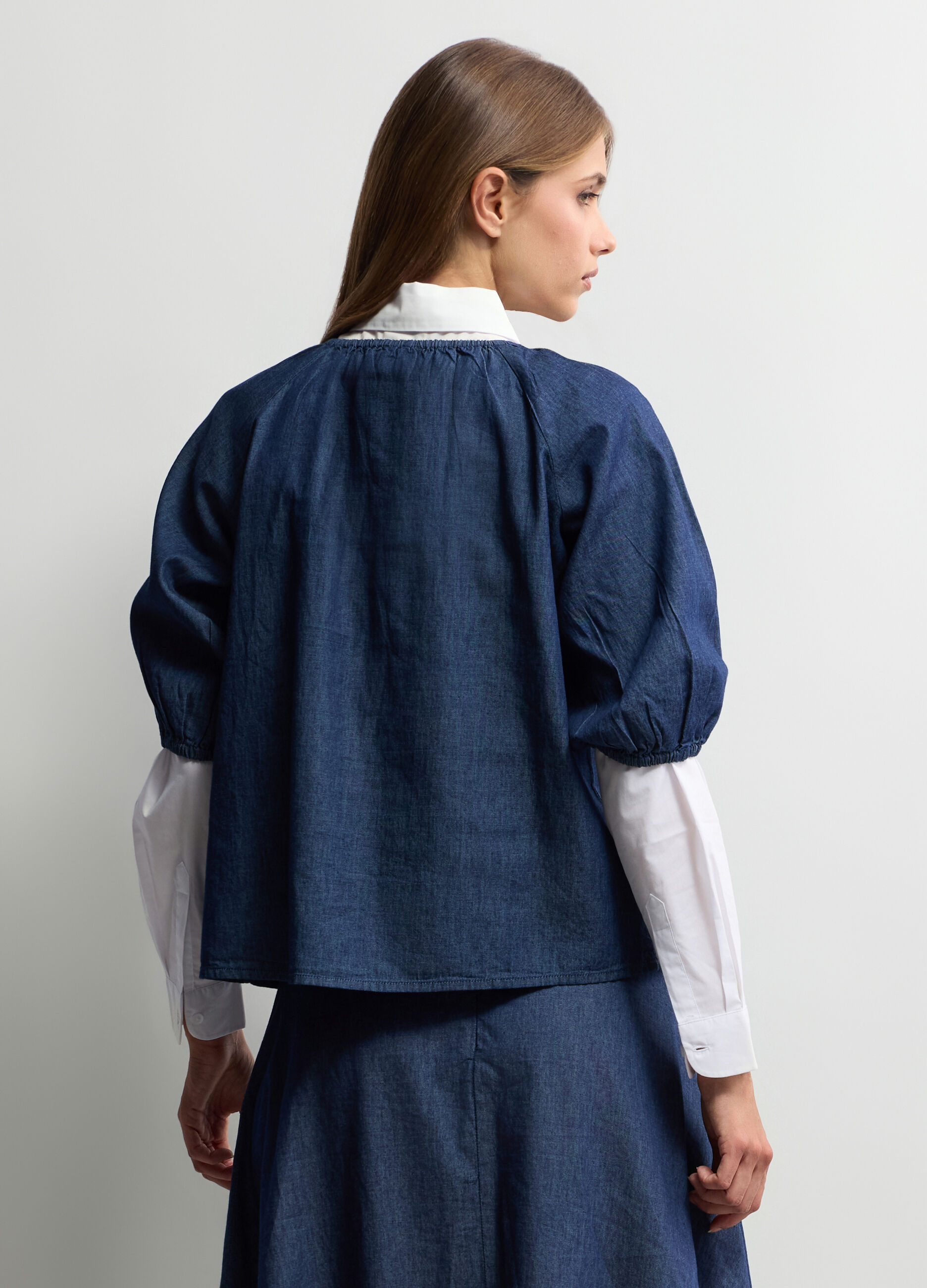 Blusa Fit Over in chambray di puro cotone donna_1
