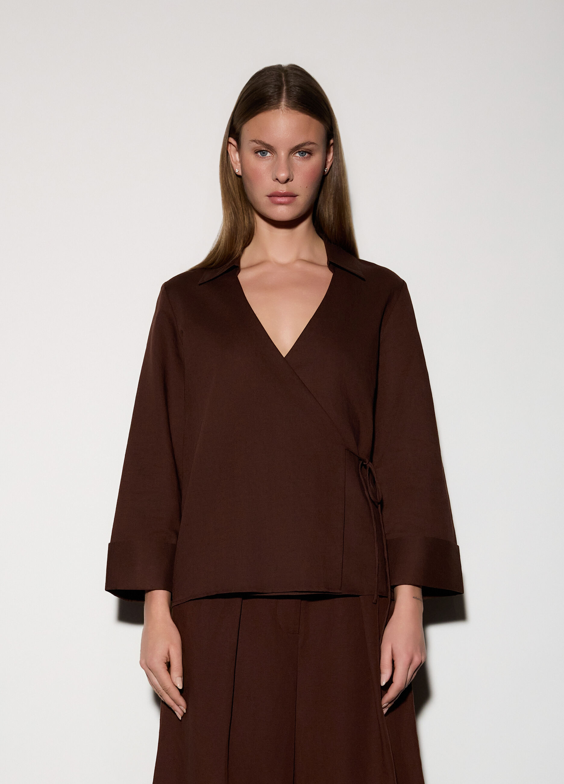 Camicia incrociata misto lino donna_1