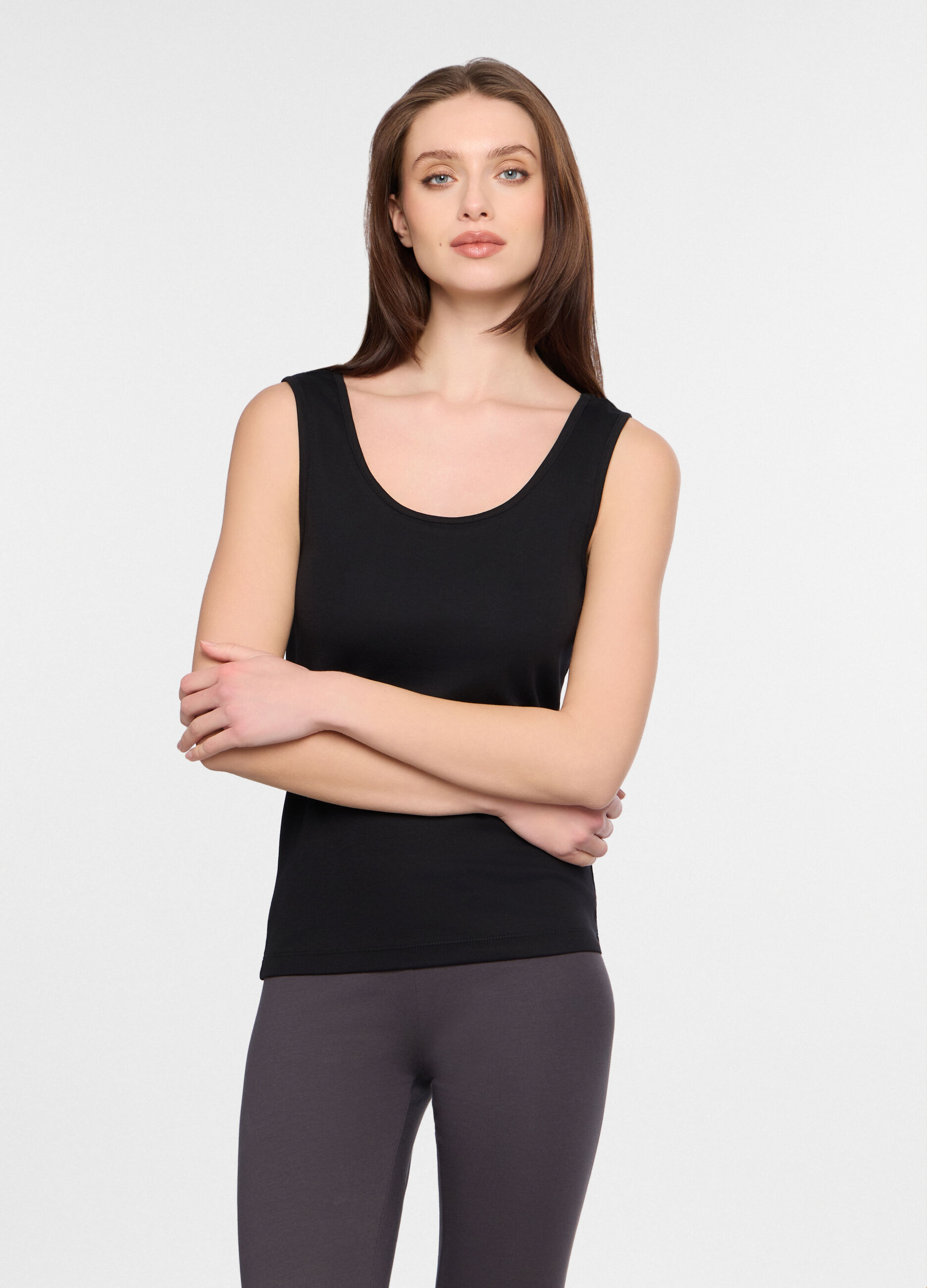 Canotta fitted in costina stretch donna_0