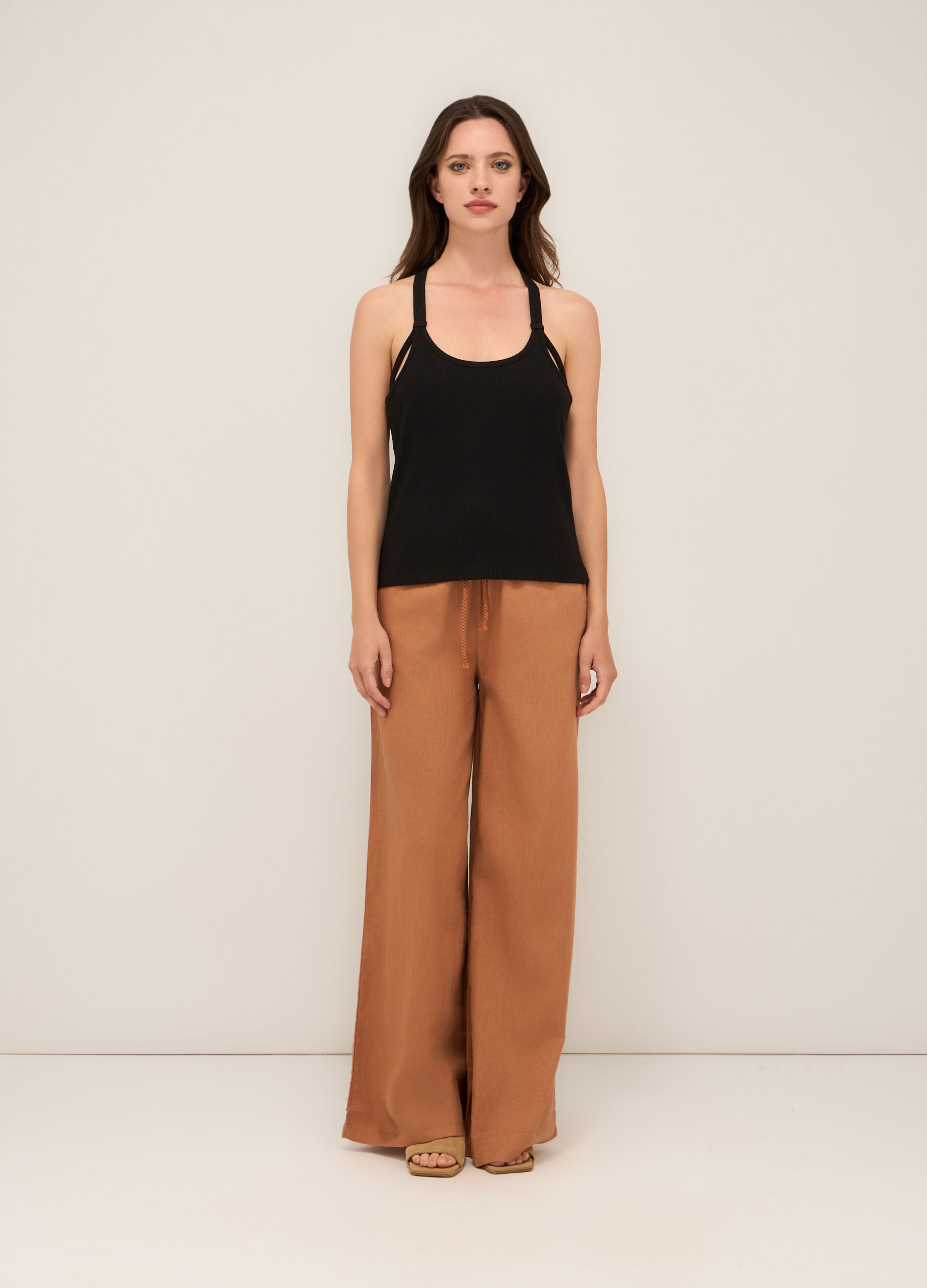 Pantaloni palazzo misto lino donna_0