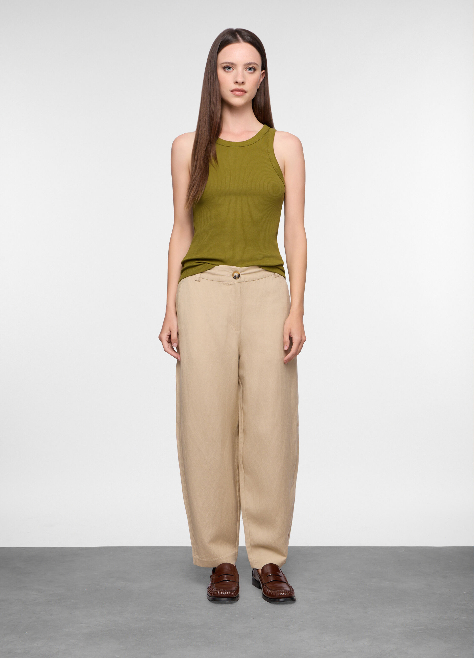 Pantaloni Fit Slouchy in twill misto lino donna_0