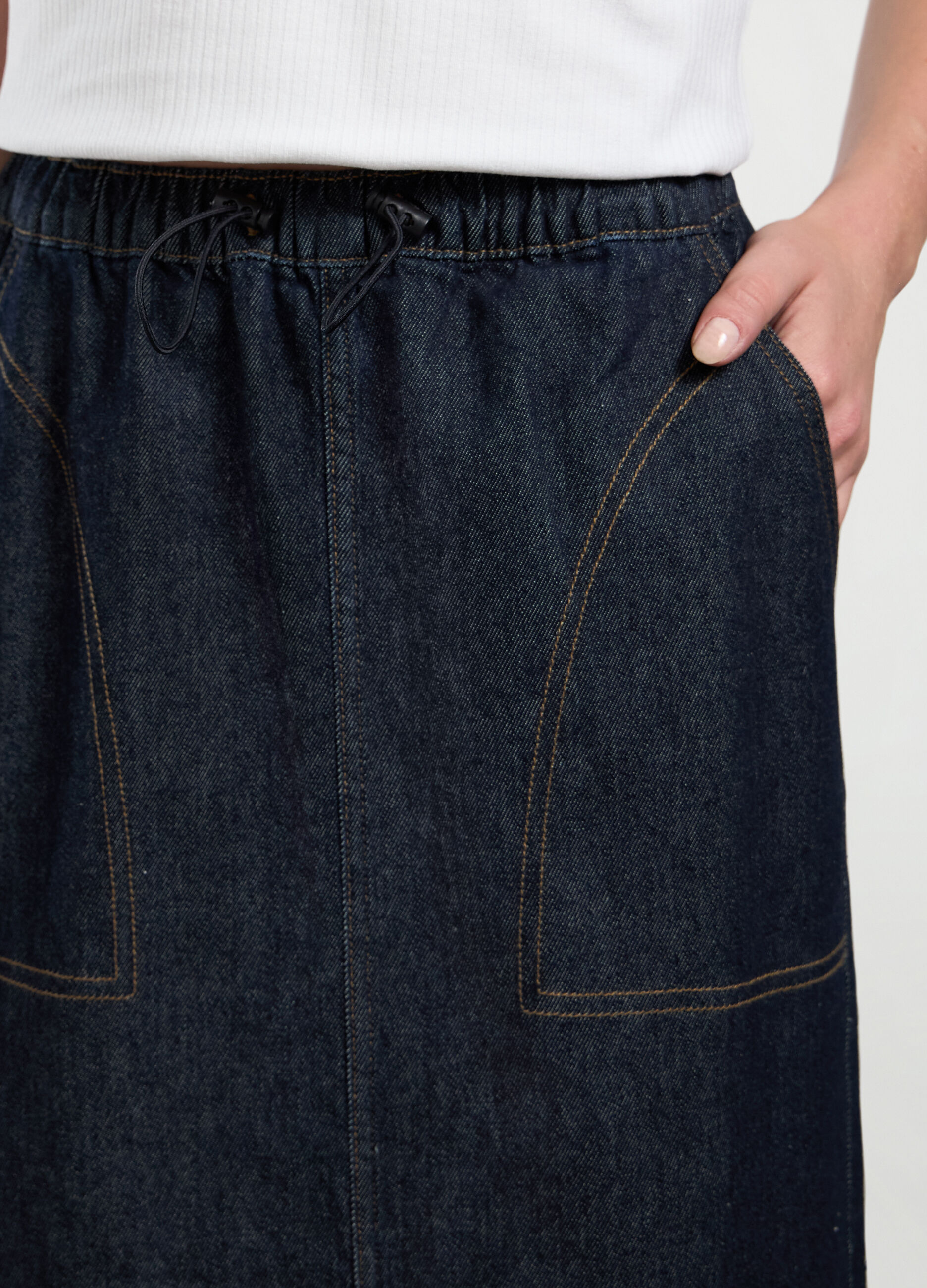 Gonna in denim di cotone stretch donna_2