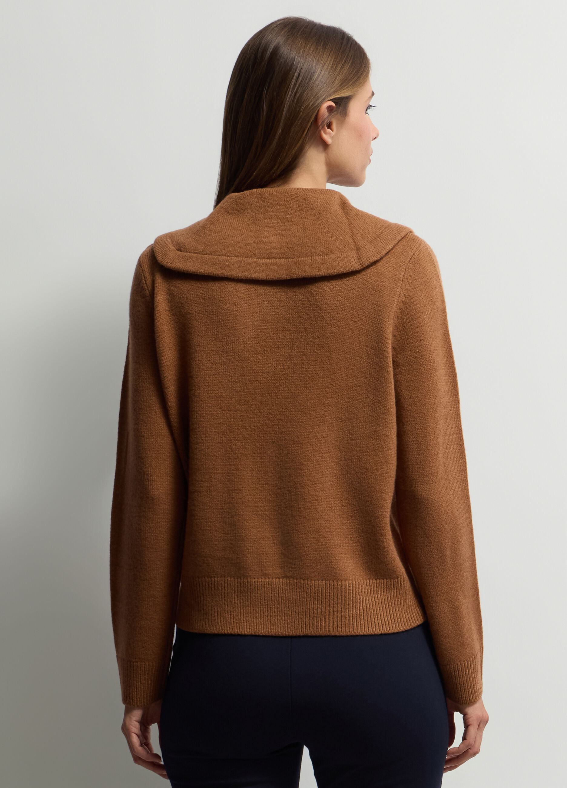 Pullover con collo Polo in costina misto lana donna_1