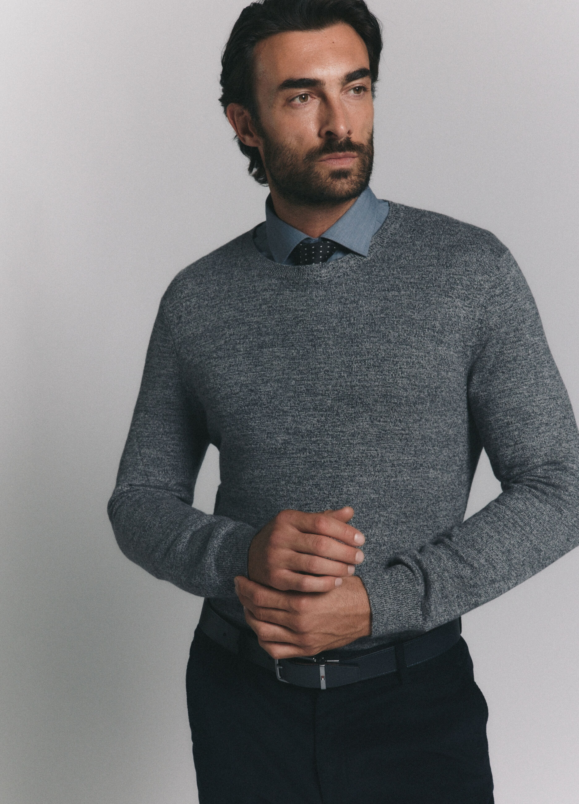 Maglione girocollo in filato m&eacute;lange uomo_1