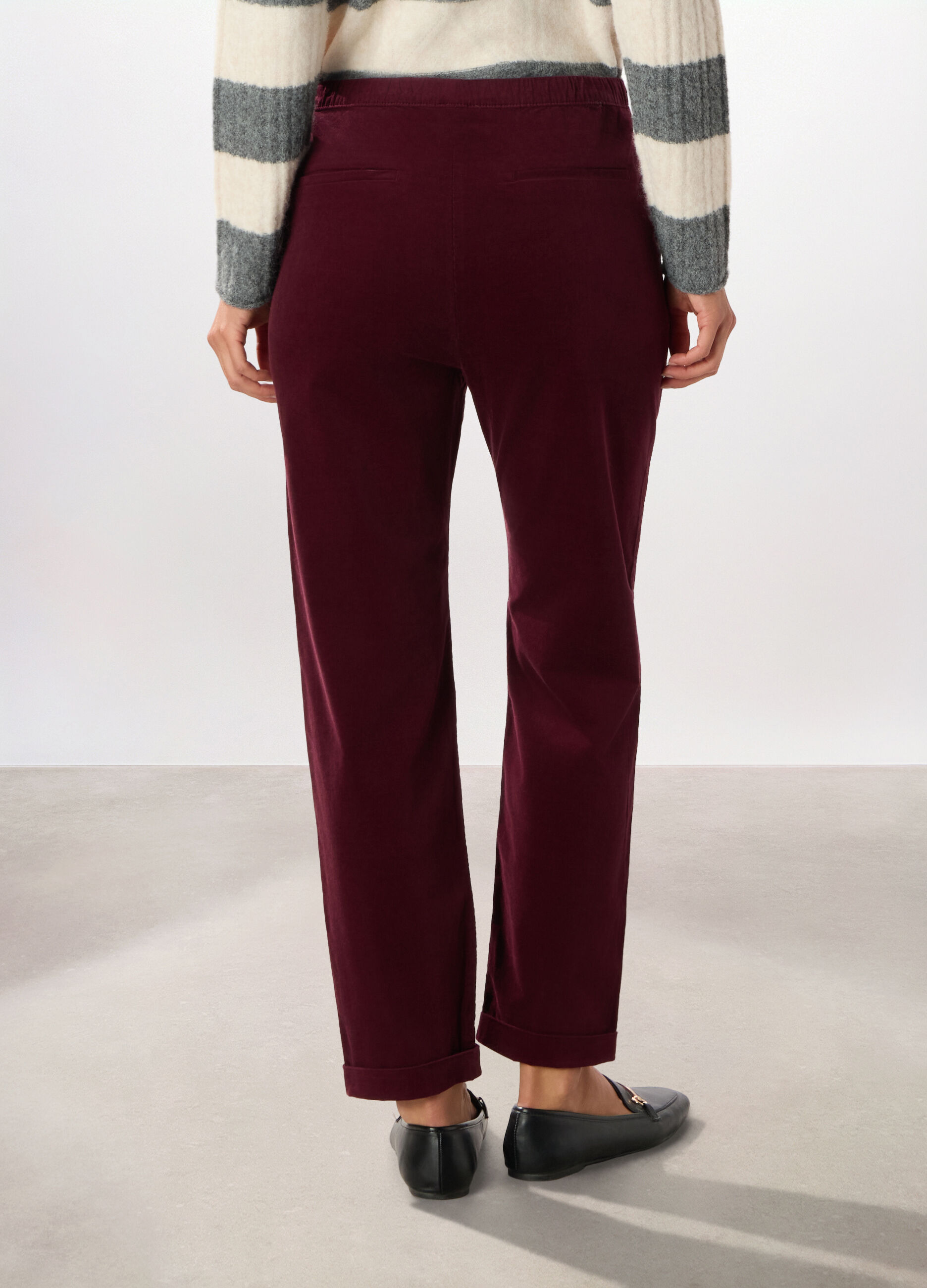 Jogger in velluto a coste di cotone stretch donna_1