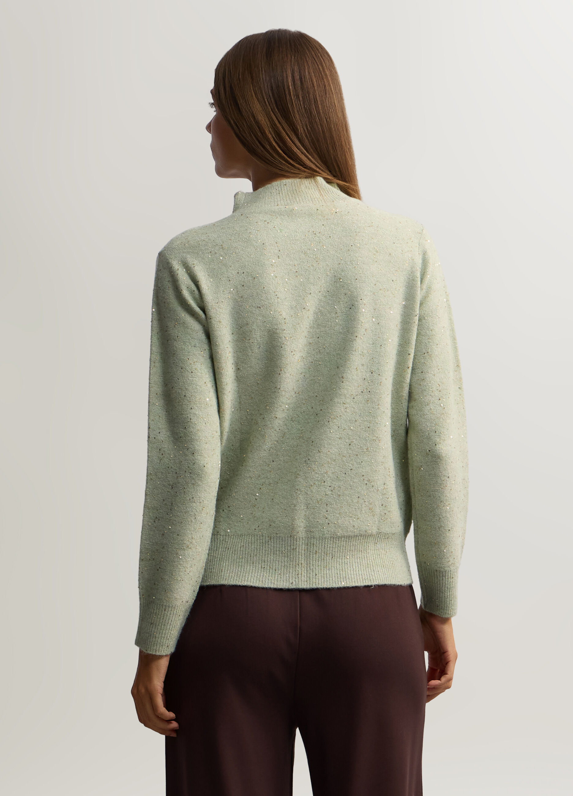 Pullover a collo alto Fit Over con in maglia rasata donna_1