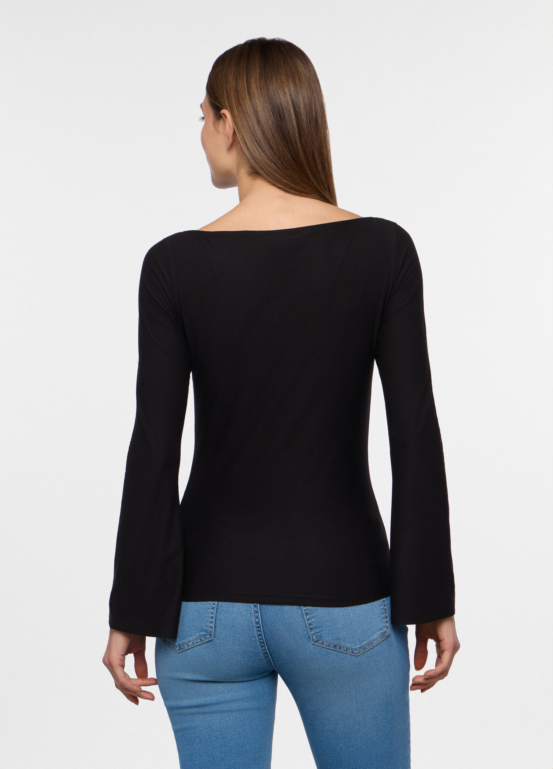 T-shirt con scollo a barchetta stretch donna_1