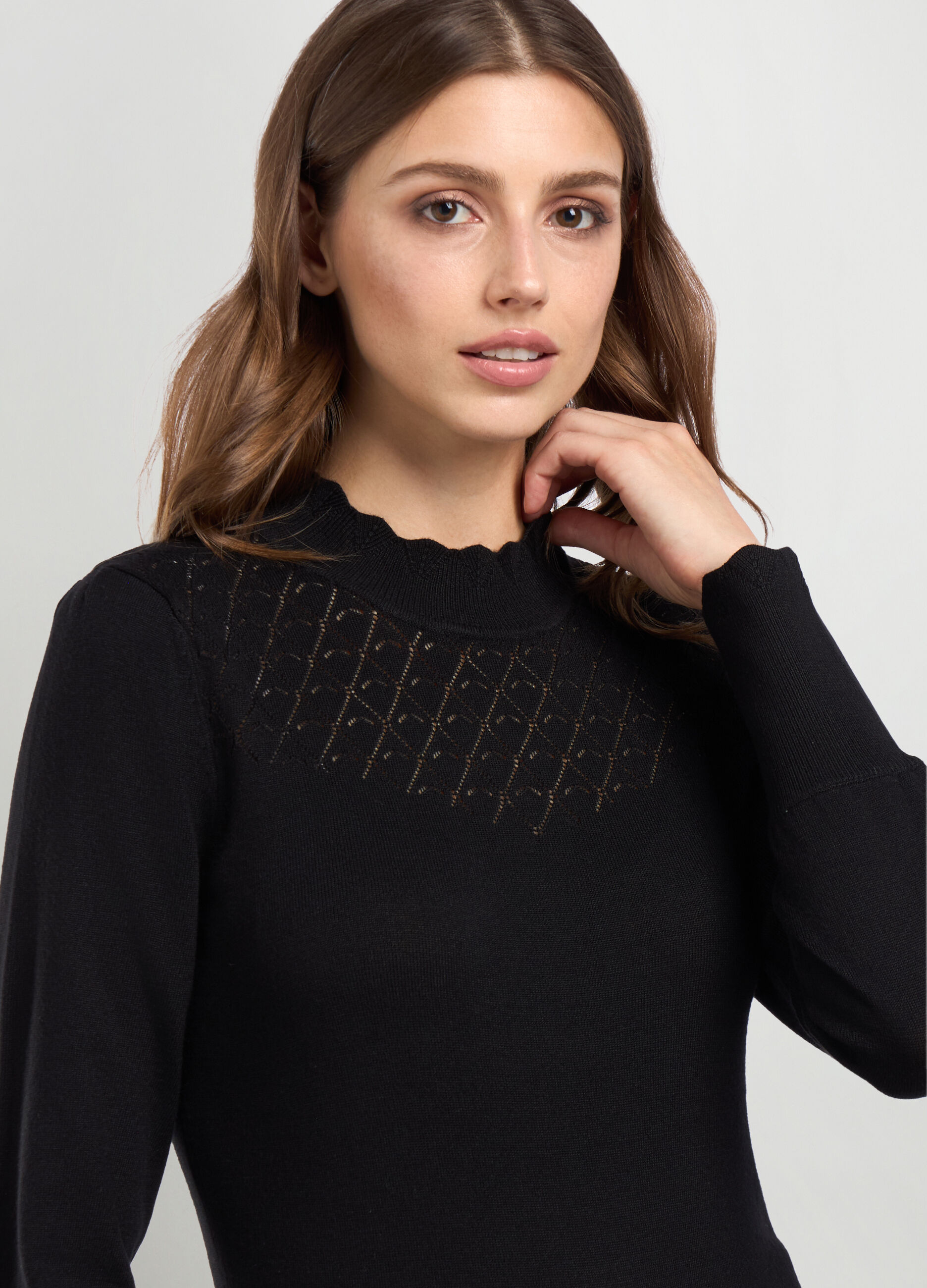 Tricot in misto viscosa con lavorazione traforata donna_2