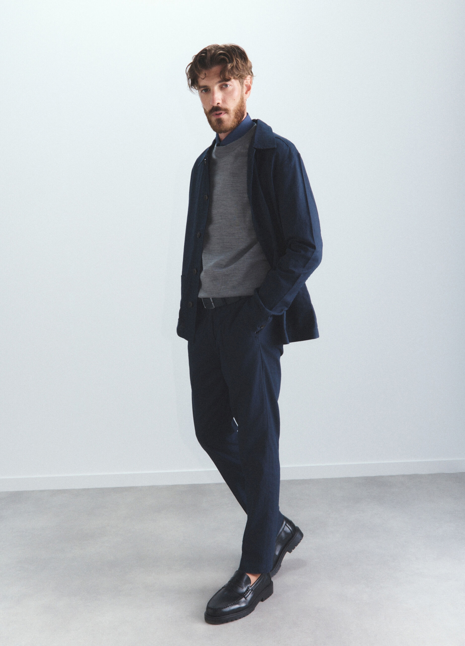 Maglione girocollo in lana merino m&eacute;lange uomo_0