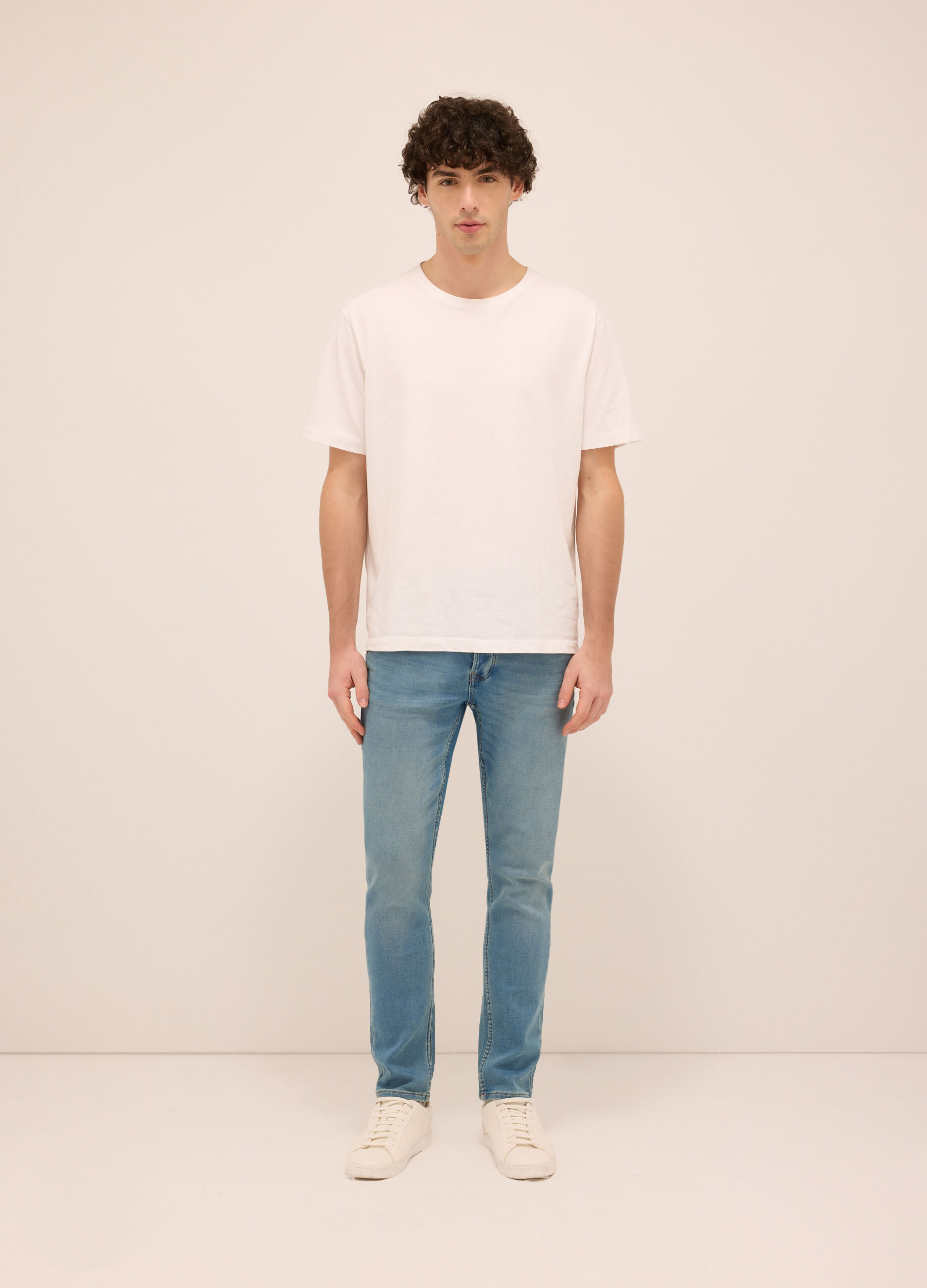 Jeans 5 tasche slim fit in denim di cotone stretch uomo_0