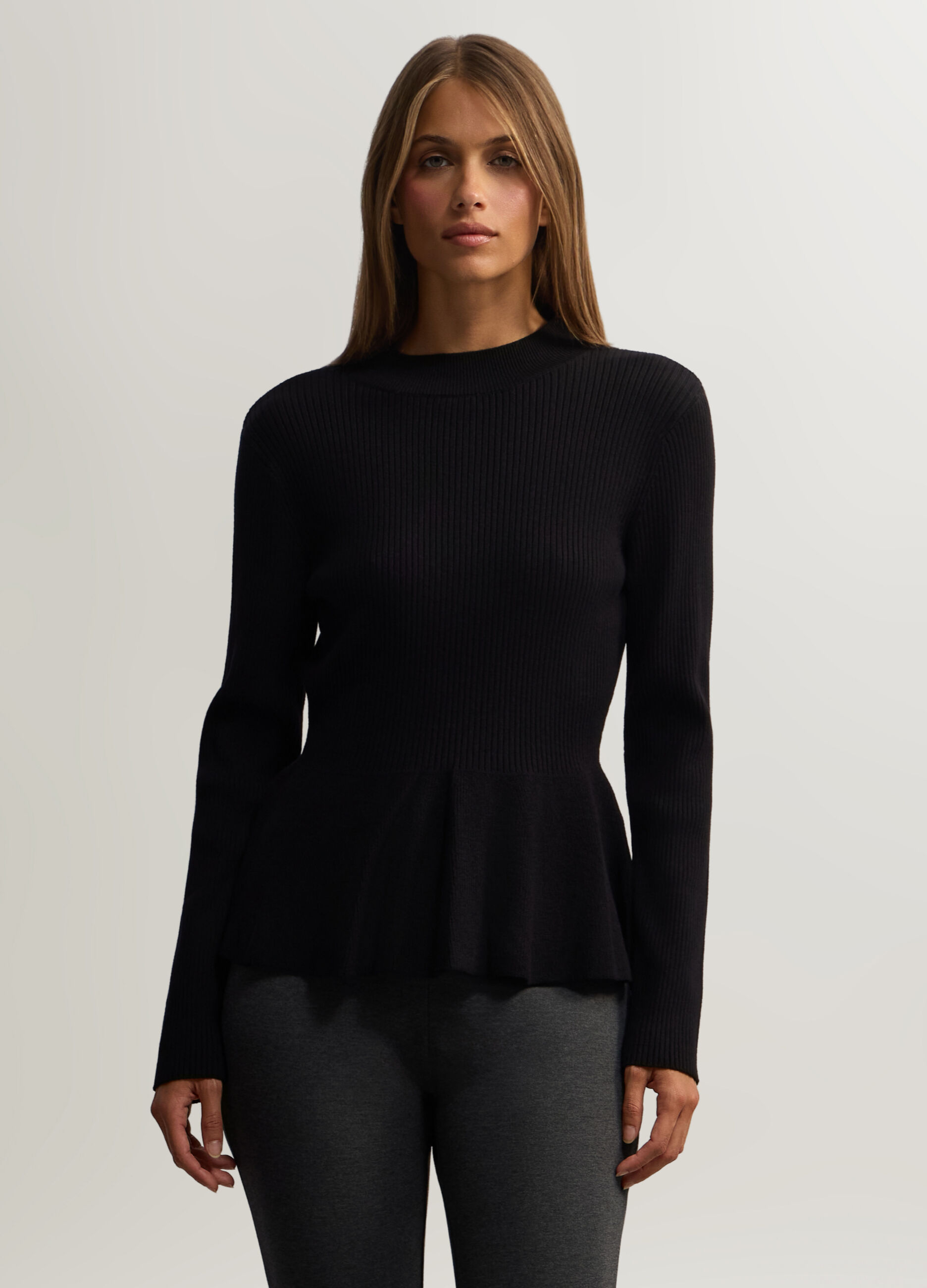 Pullover girocollo in costina donna_0