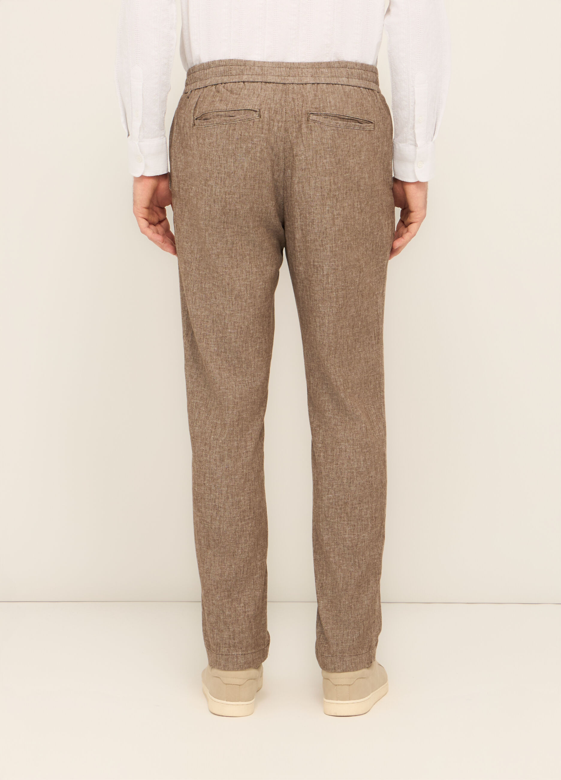 Pantaloni chino in cotone e lino stretch uomo_1