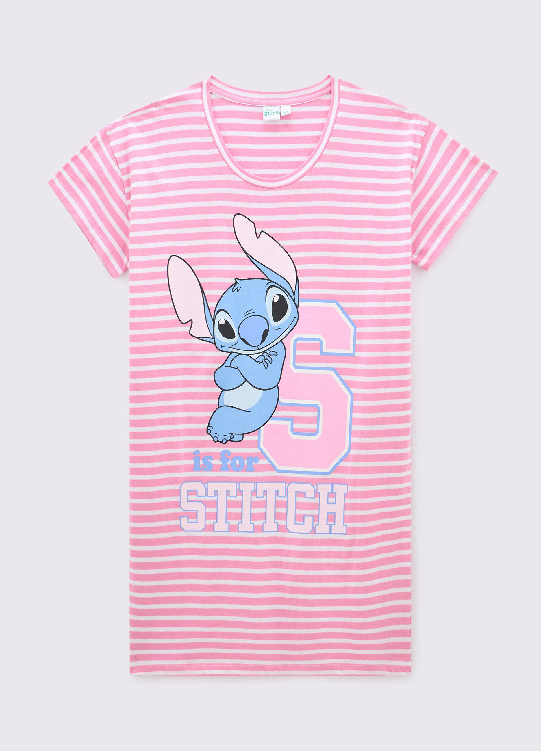 Camicia da notte rigata in puro cotone donna_0