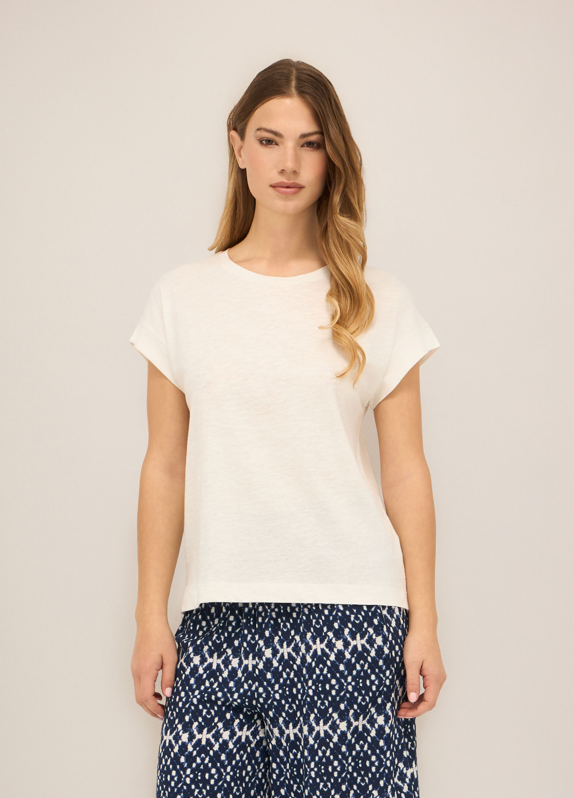 T-shirt in jersey di cotone slub donna_0