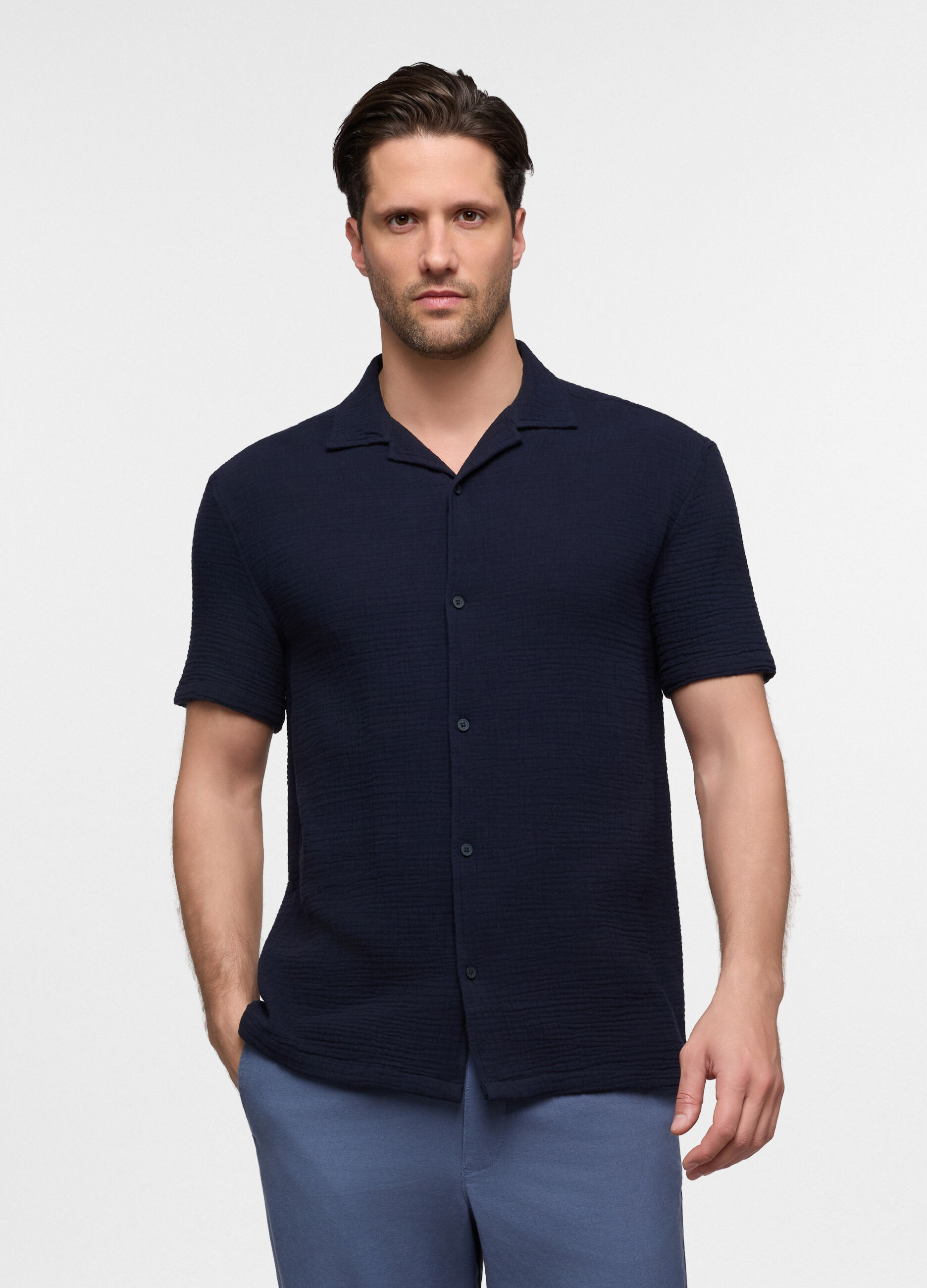 Camicia a maniche corte in seersucker di cotone uomo_0