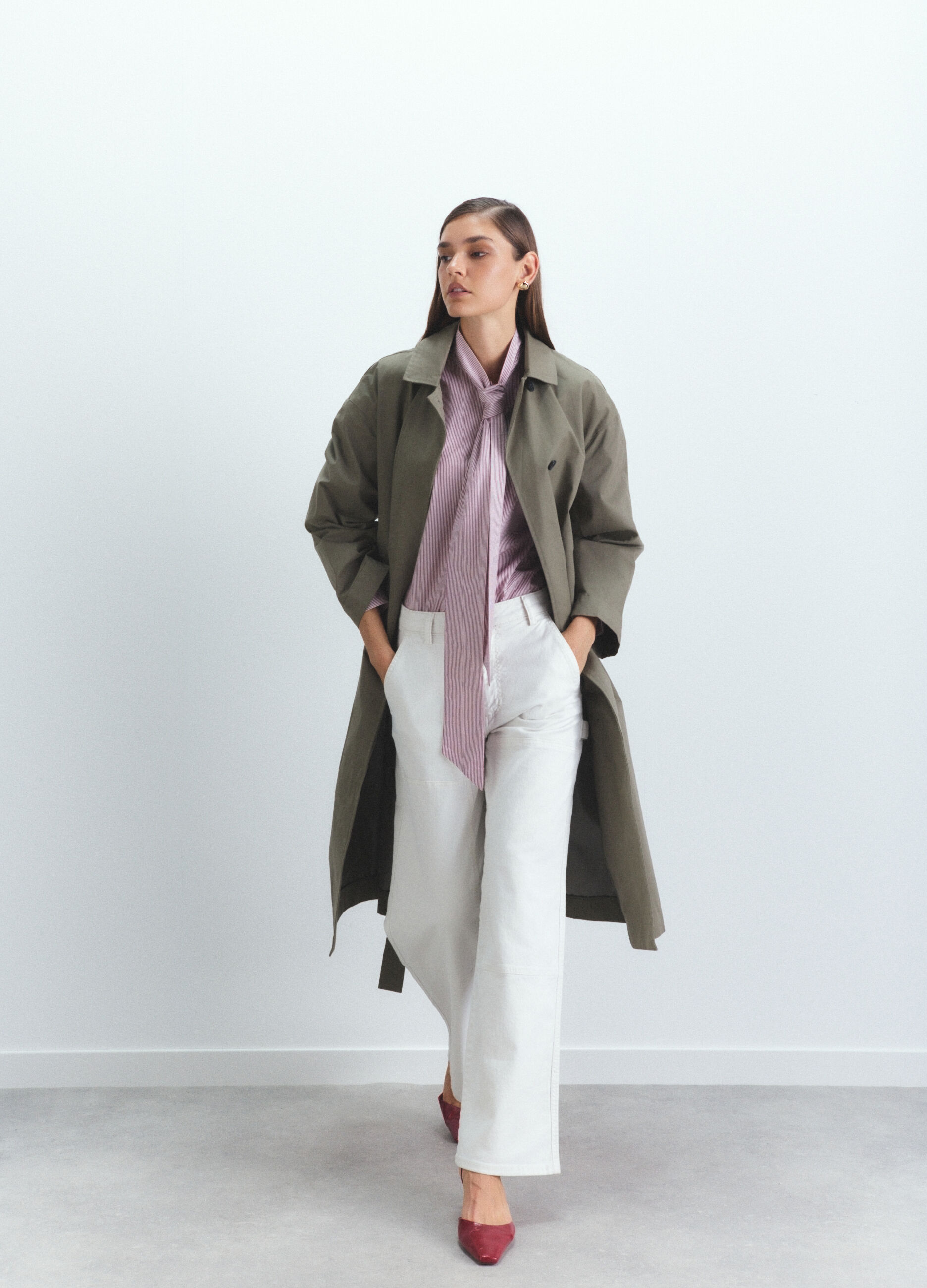 Pantaloni Wide Leg in denim di cotone stretch donna_0