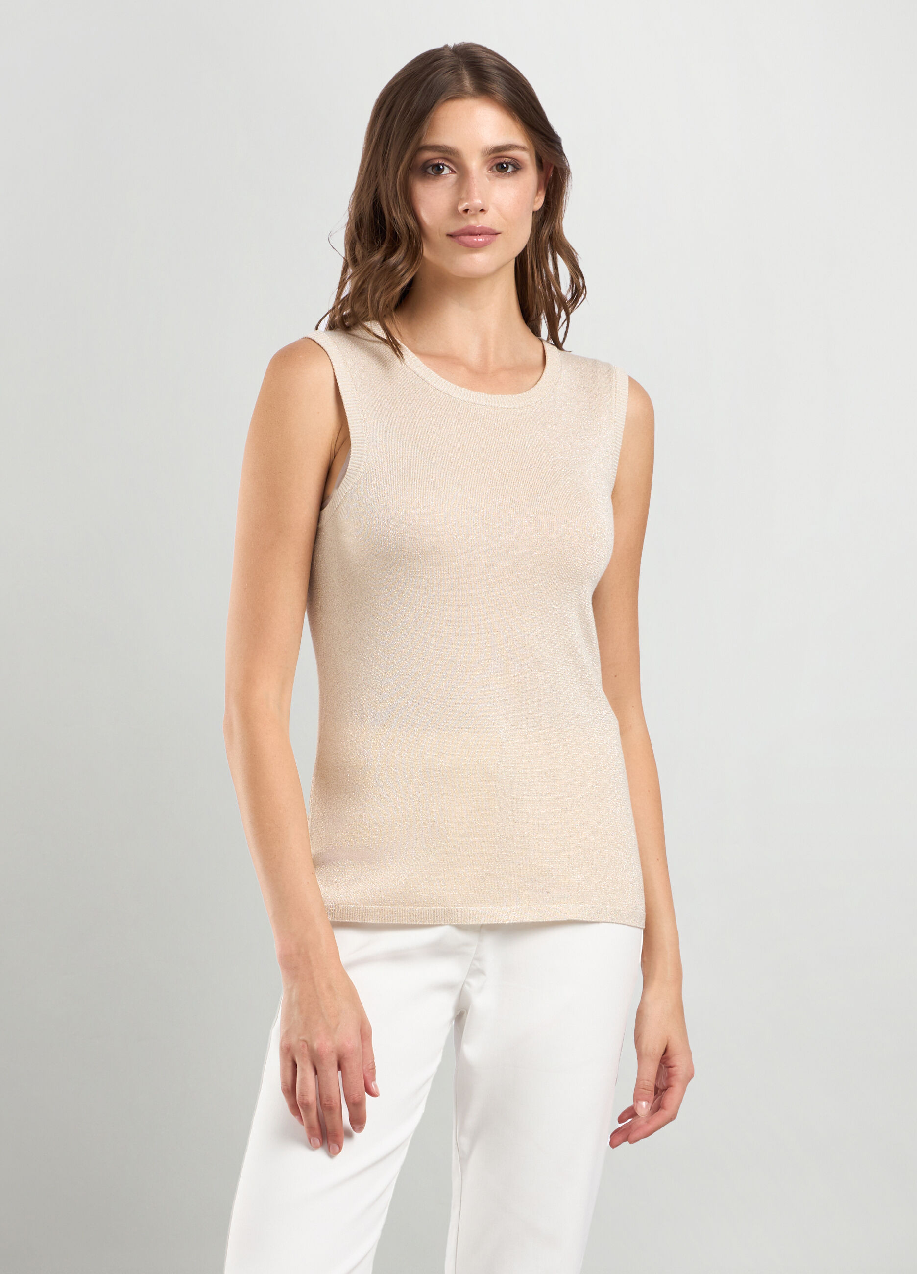 Canotta tricot in misto viscosa con filo lurex donna_0