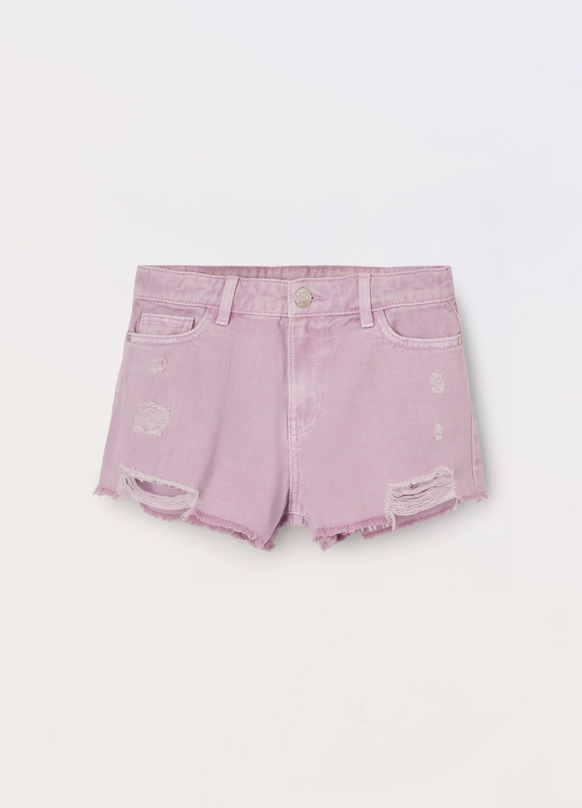 Shorts ripped in denim di puro cotone ragazza