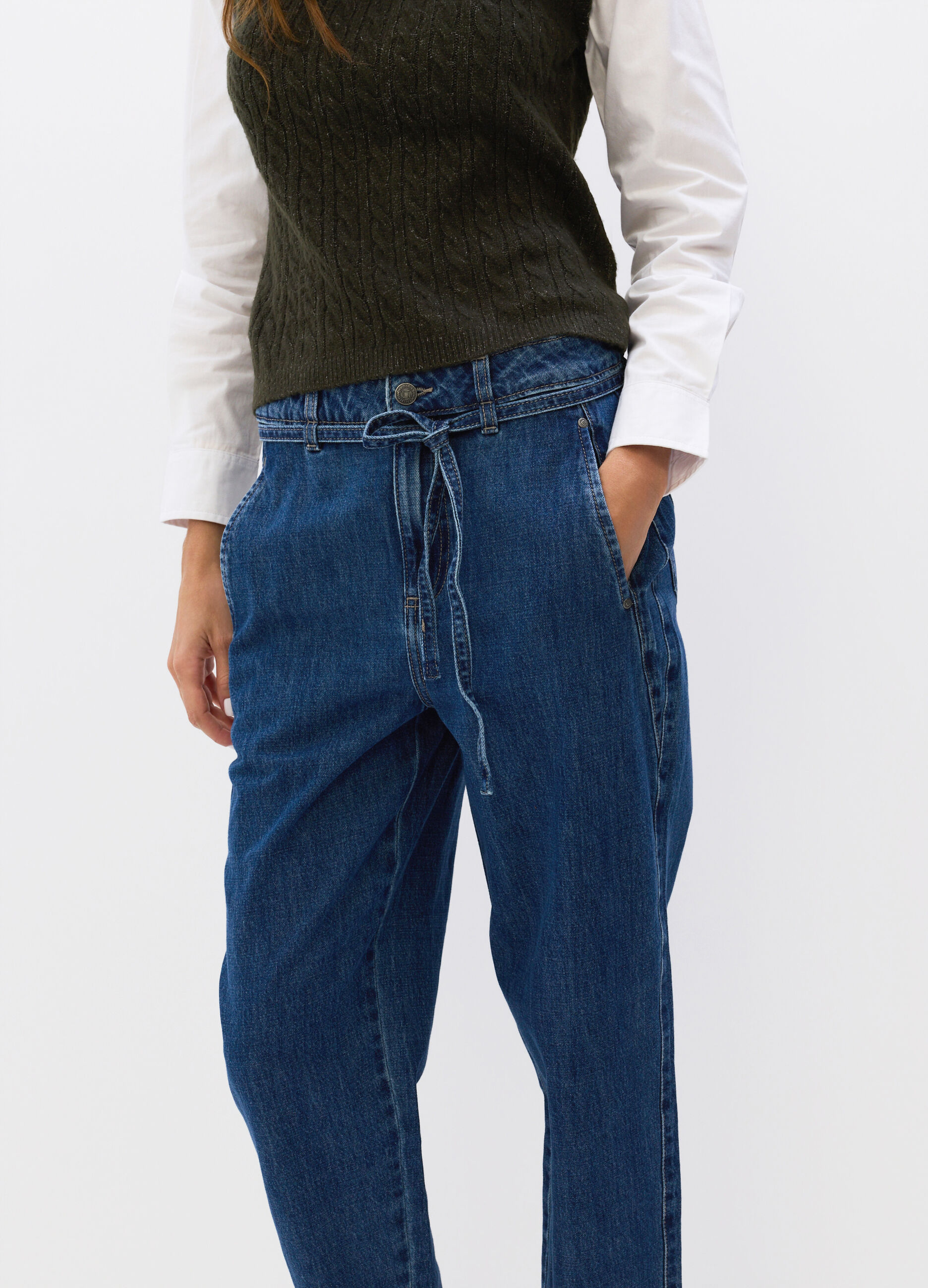 Pantaloni Slouchy Fit in denim di puro cotone donna_2