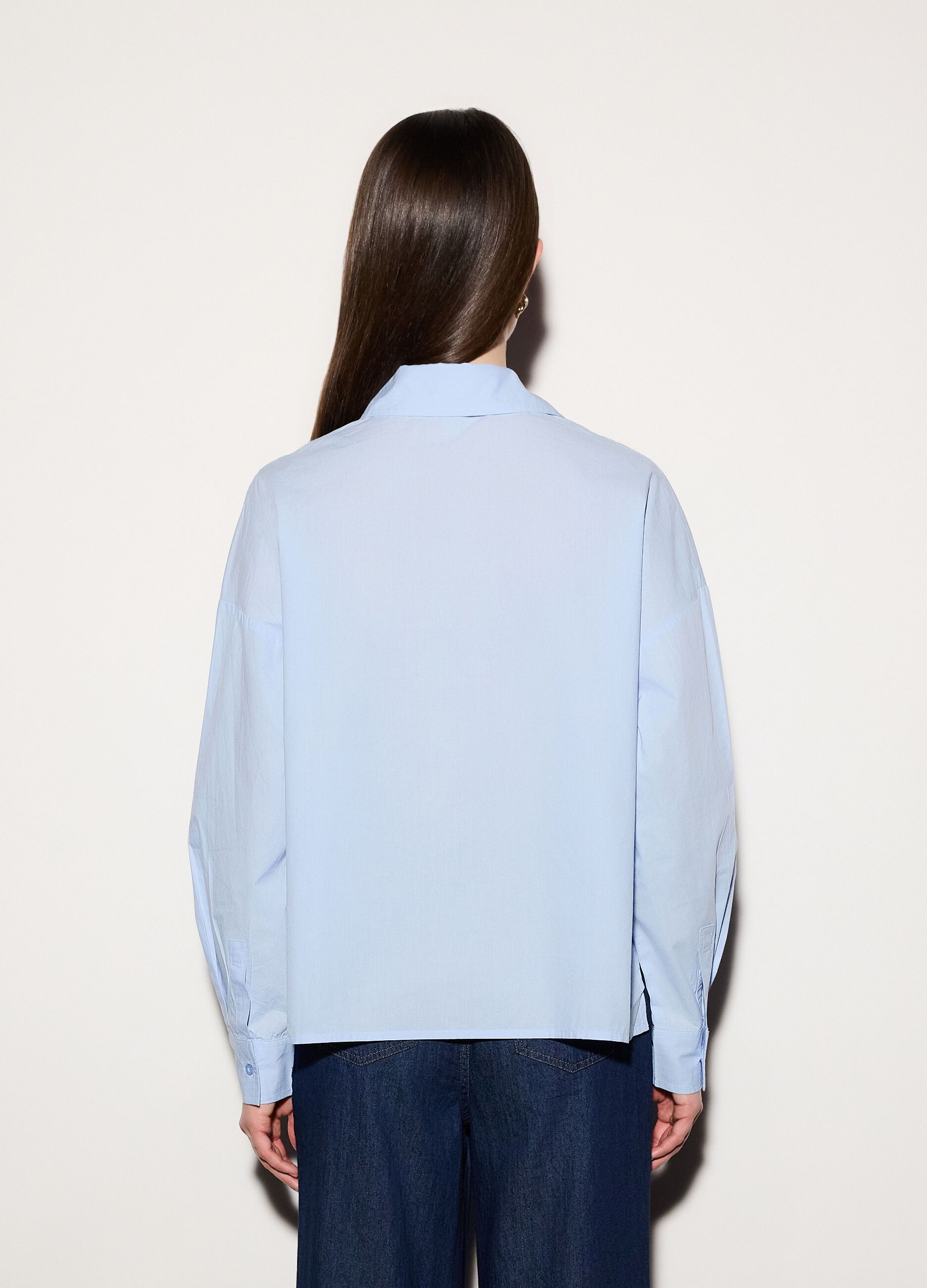 Camicia over fit colletto alla francese in popeline di puro cotone donna_2