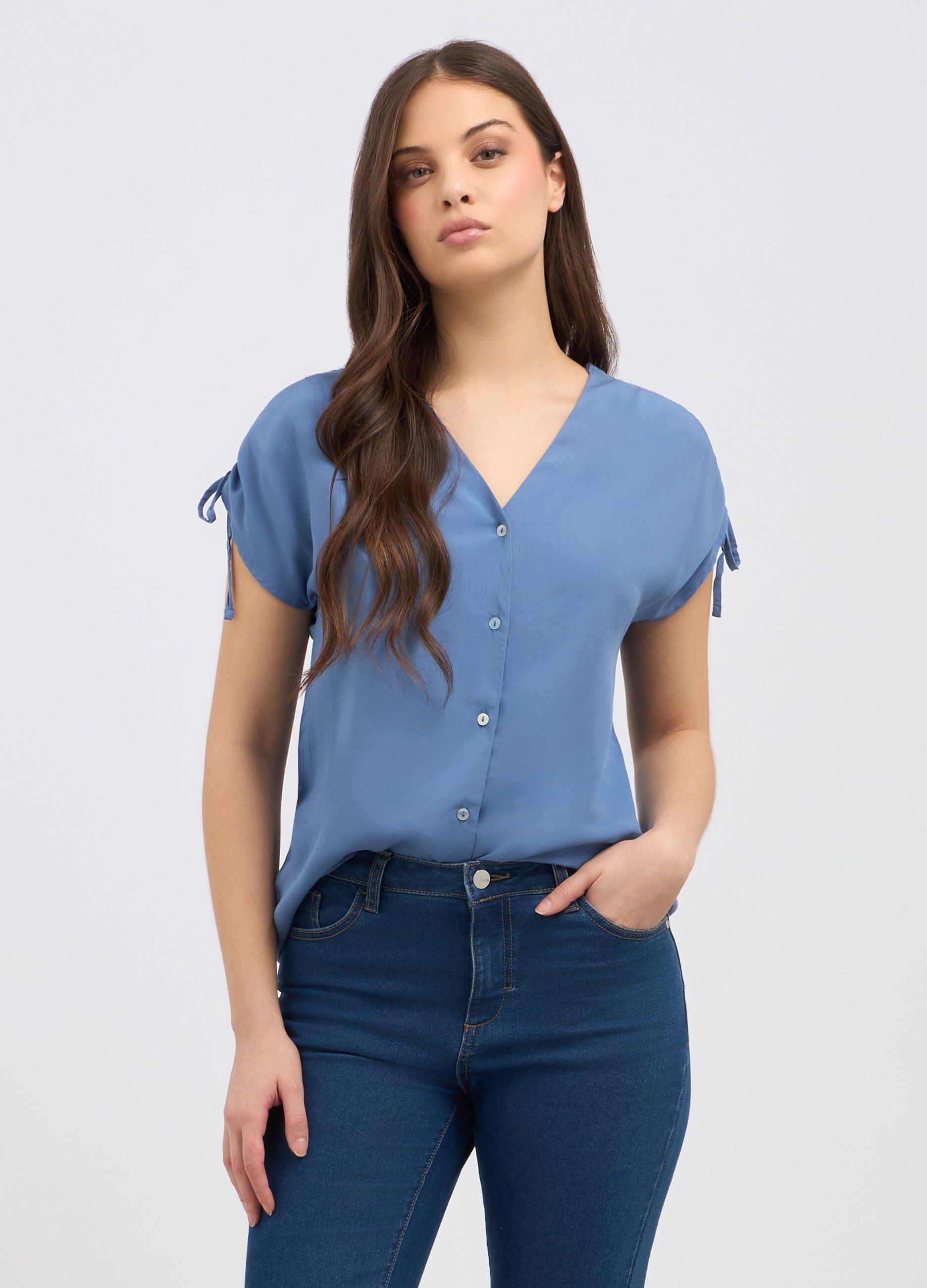 Camicia in pura viscosa con scollo a V donna