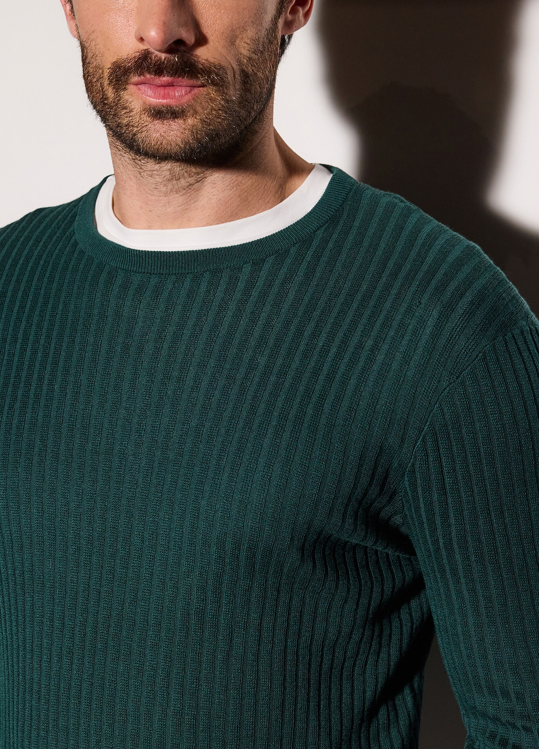 Maglione a costa piatta in cotone e modal uomo_2